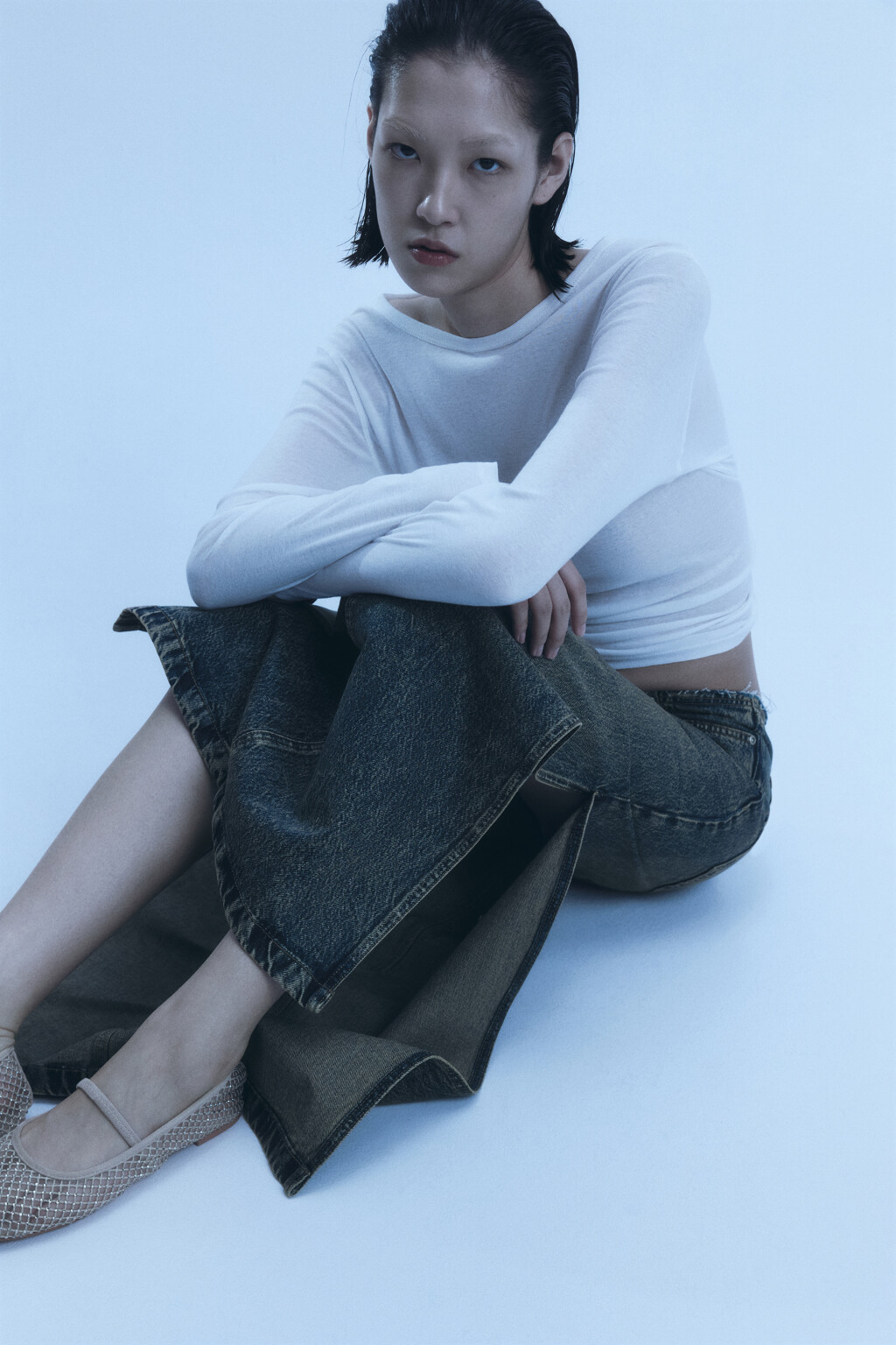 Юбка макси джинсовая с эффектом масляной стирки - цвет бордовый - 2