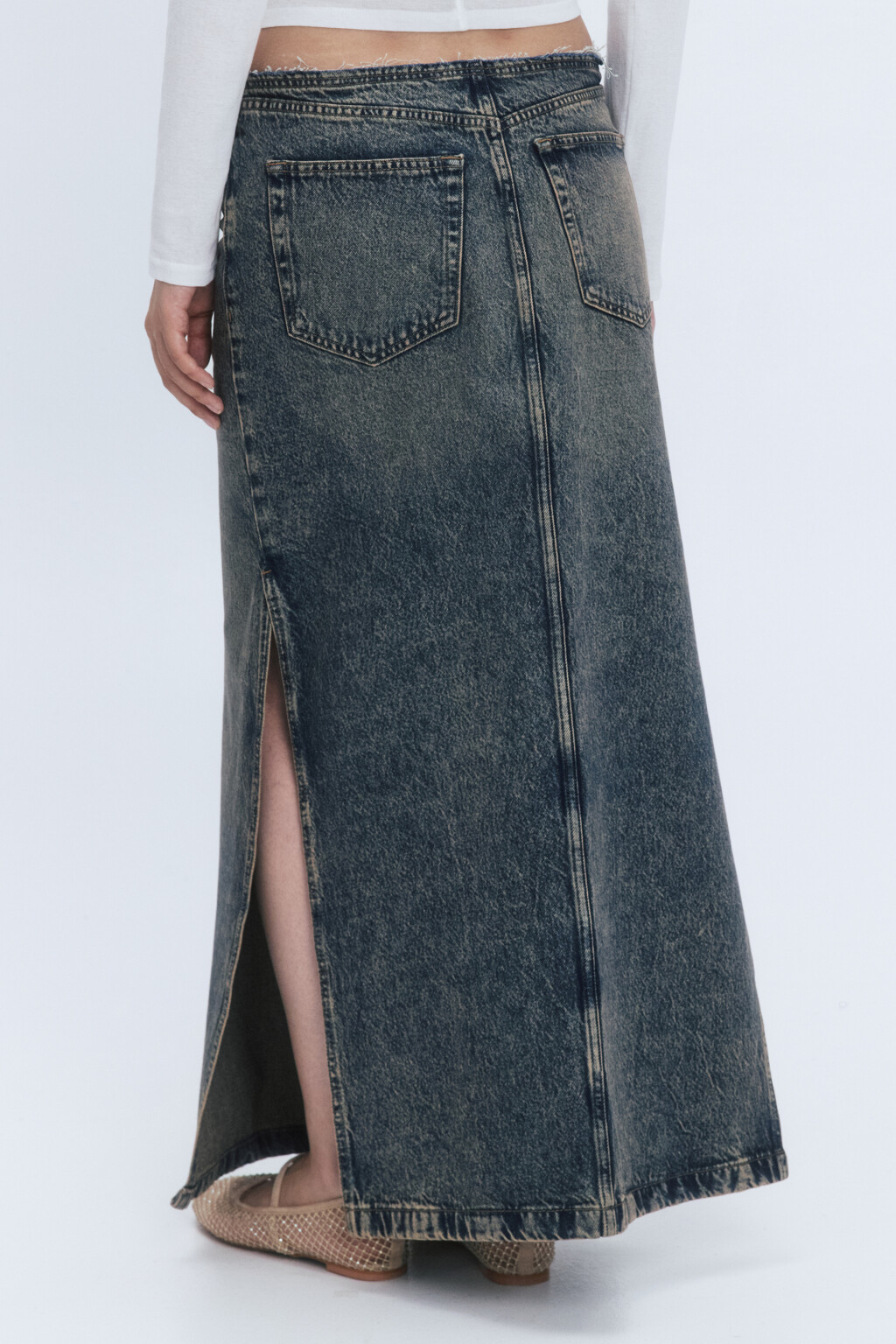 Юбка макси джинсовая с эффектом масляной стирки - цвет бордовый - 5