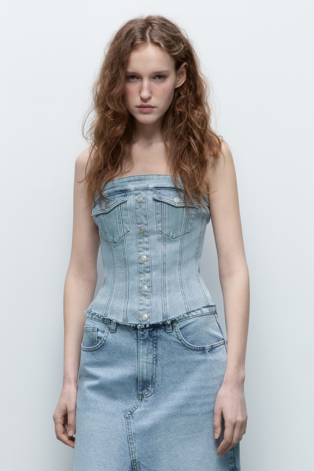Топ-корсет джинсовый на молнии - цвет голубой - 2