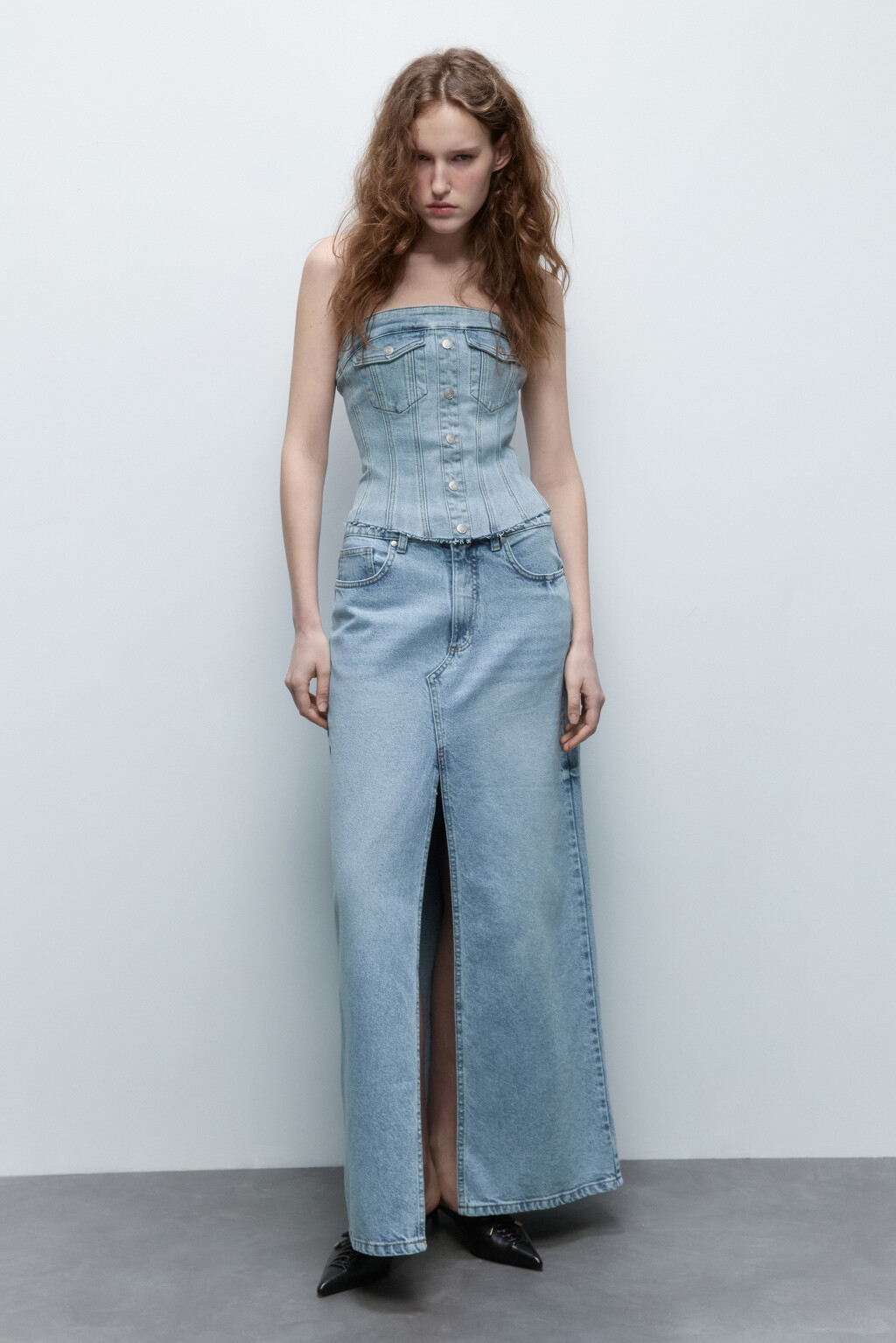 Топ-корсет джинсовый на молнии - цвет голубой - 5