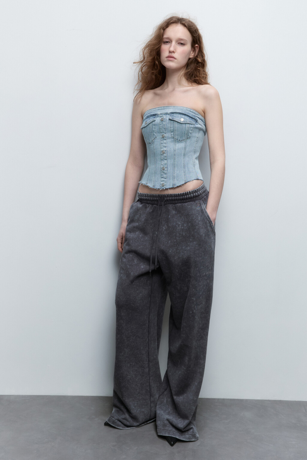 Топ-корсет джинсовый на молнии - цвет голубой - 1