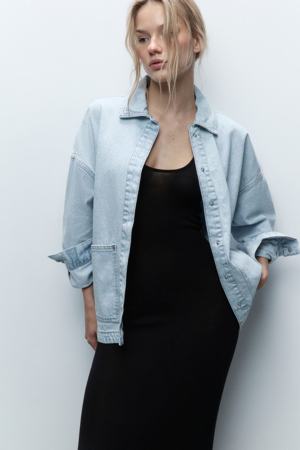 Рубашка oversize джинсовая с карманами - цвет голубой - 1