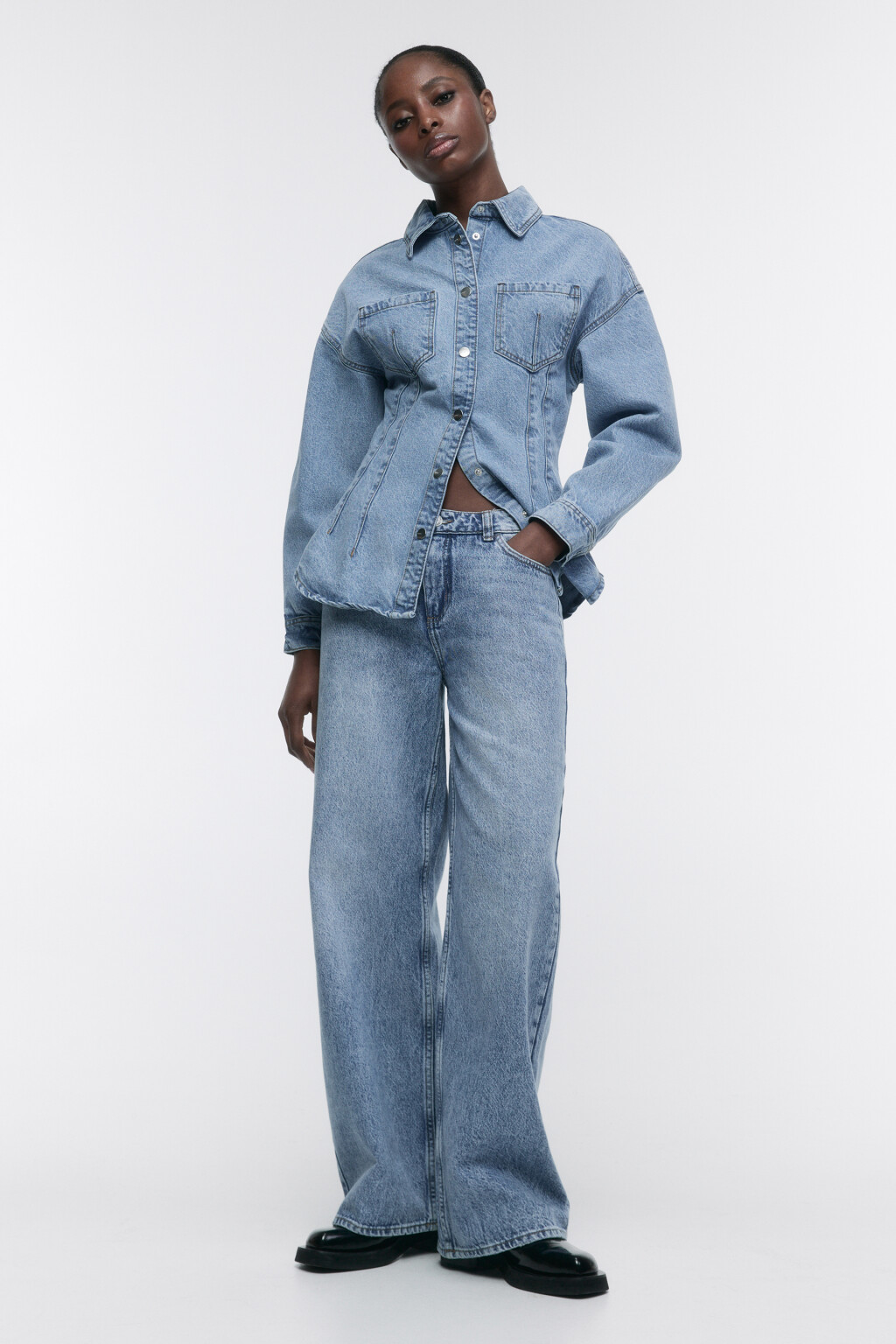 Блузка-рубашка джинсовая приталенная - цвет голубой - 5