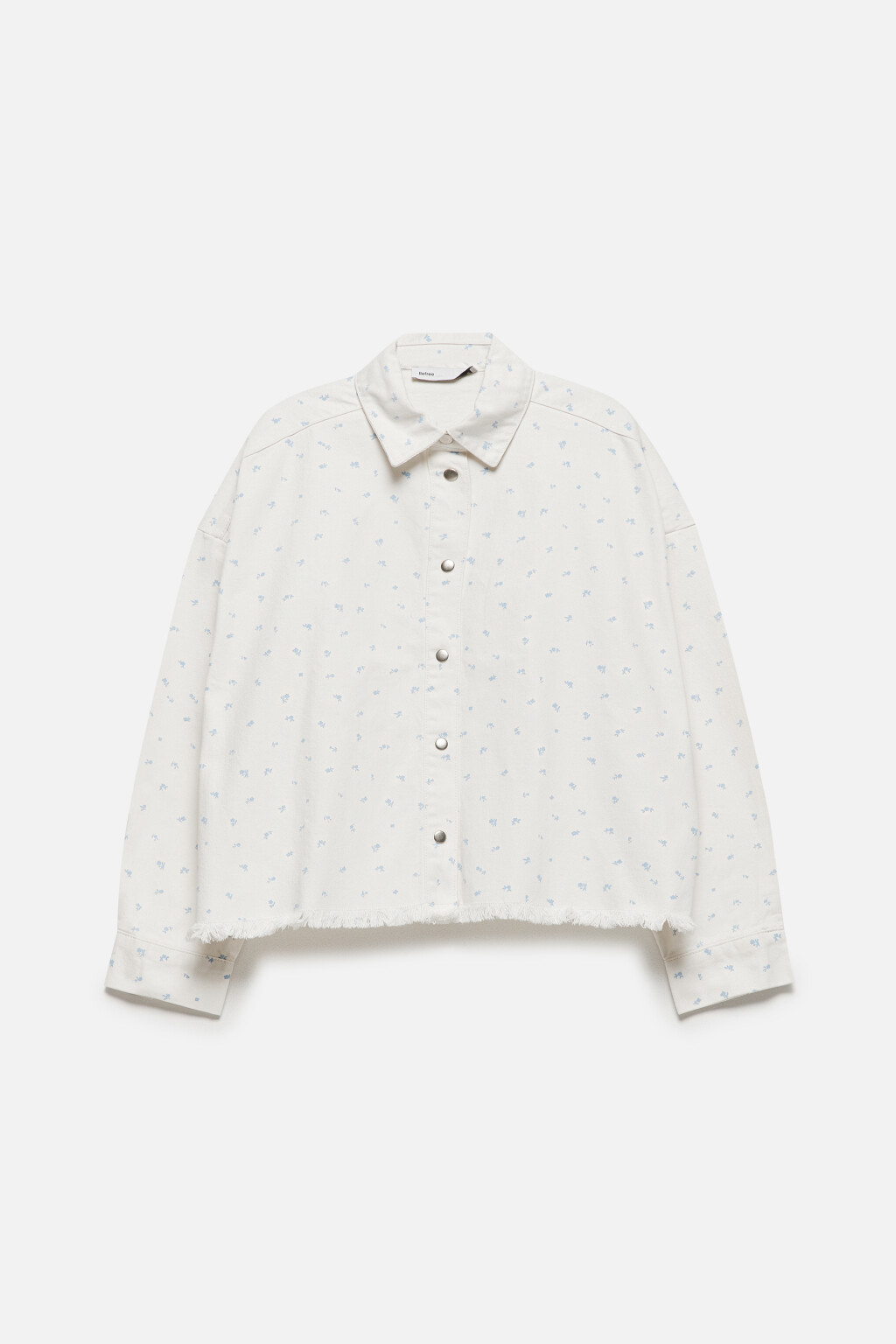 Блузка джинсовая с бахромой и цветочным принтом - цвет голубой - 9