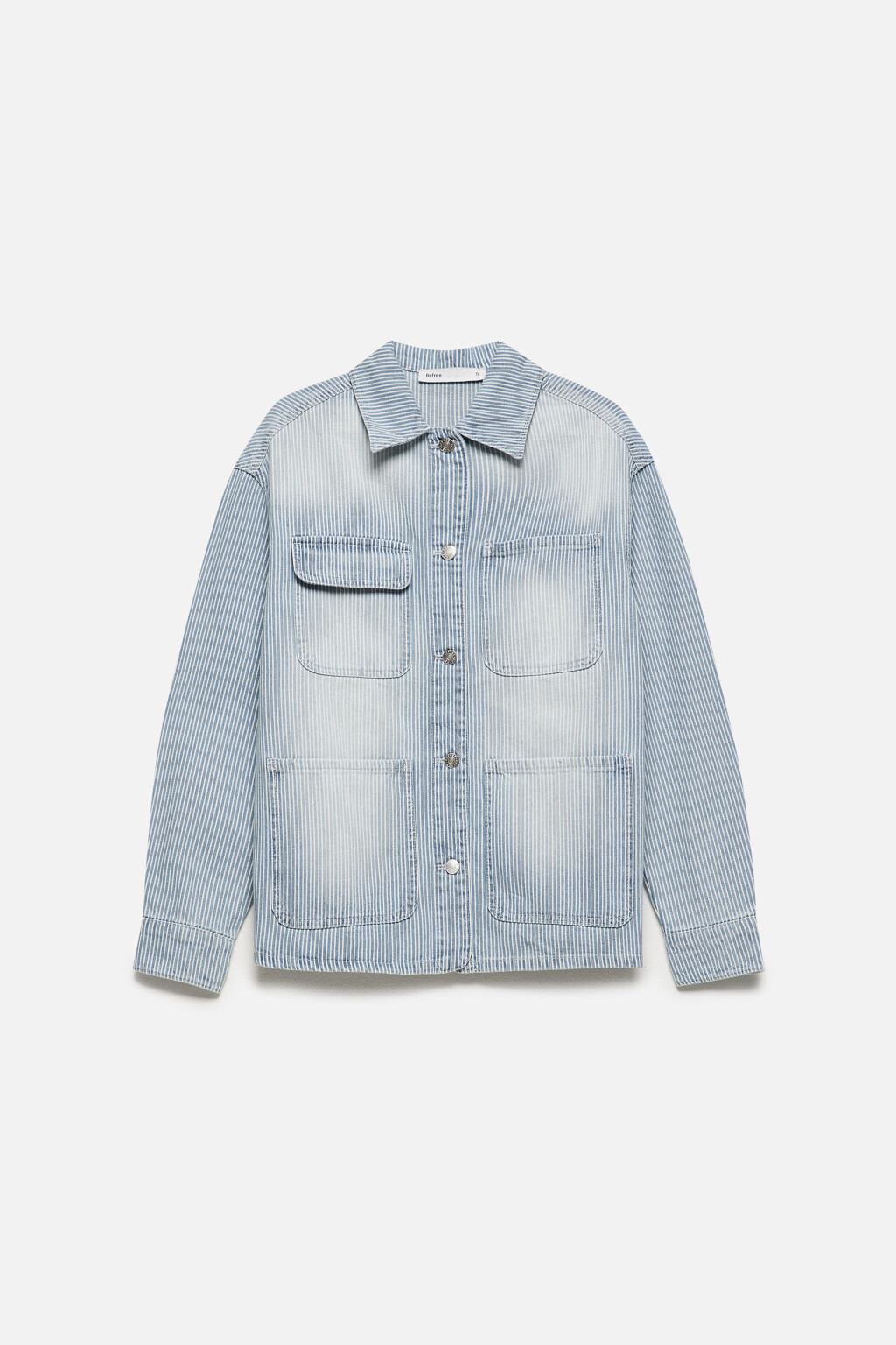 Рубашка джинсовая в полоску с карманами - цвет голубой - 10
