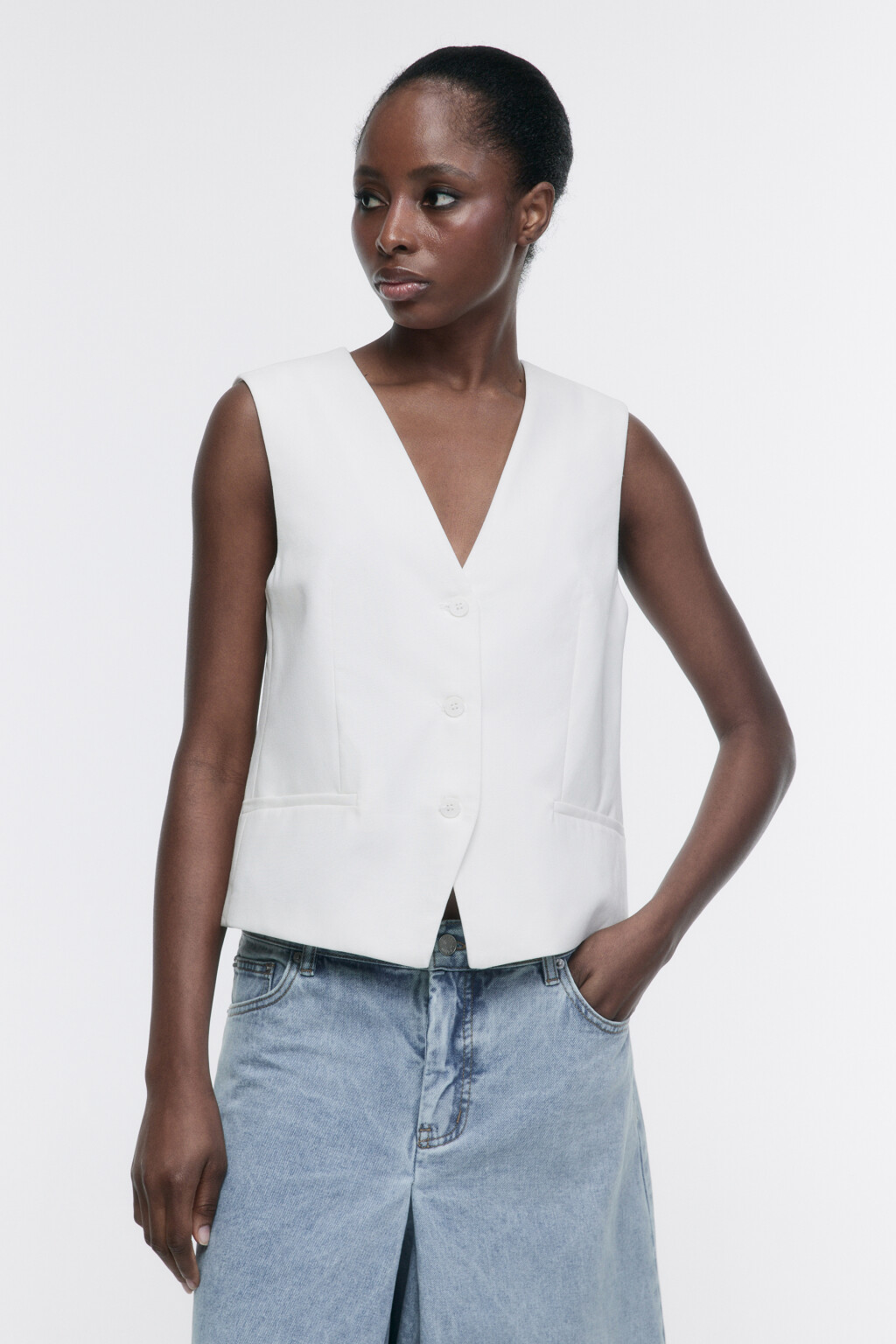 Жилет костюмный из льняной ткани - цвет белый - 3