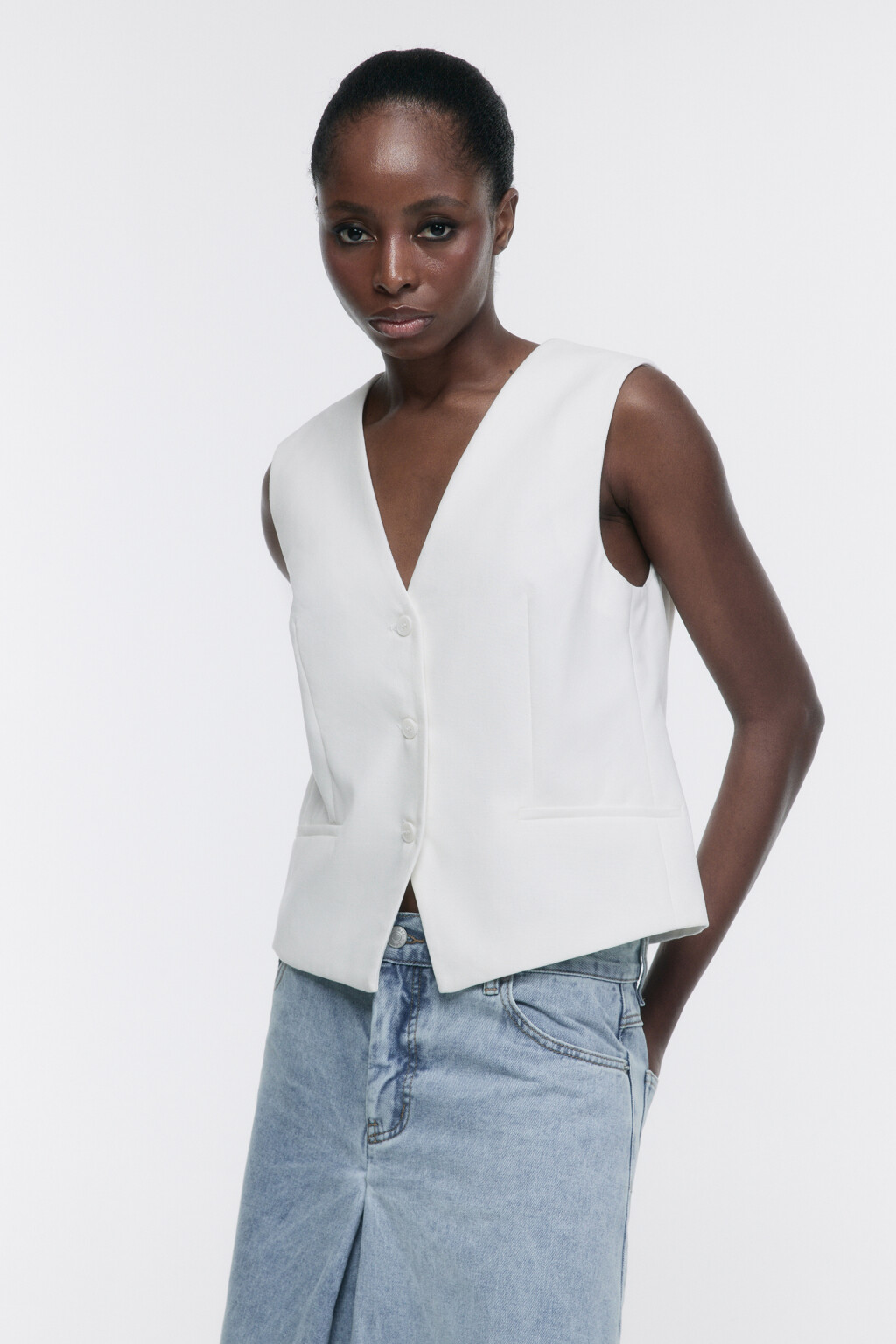 Жилет костюмный из льняной ткани - цвет белый - 4