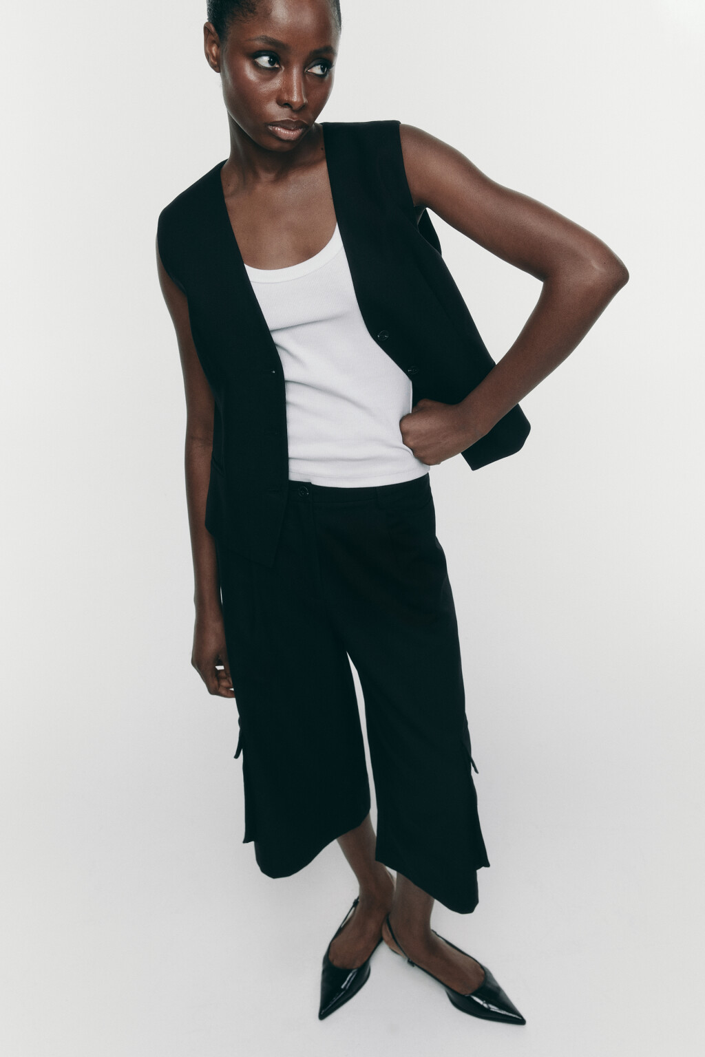 Жилет костюмный из льняной ткани - цвет черный - 1