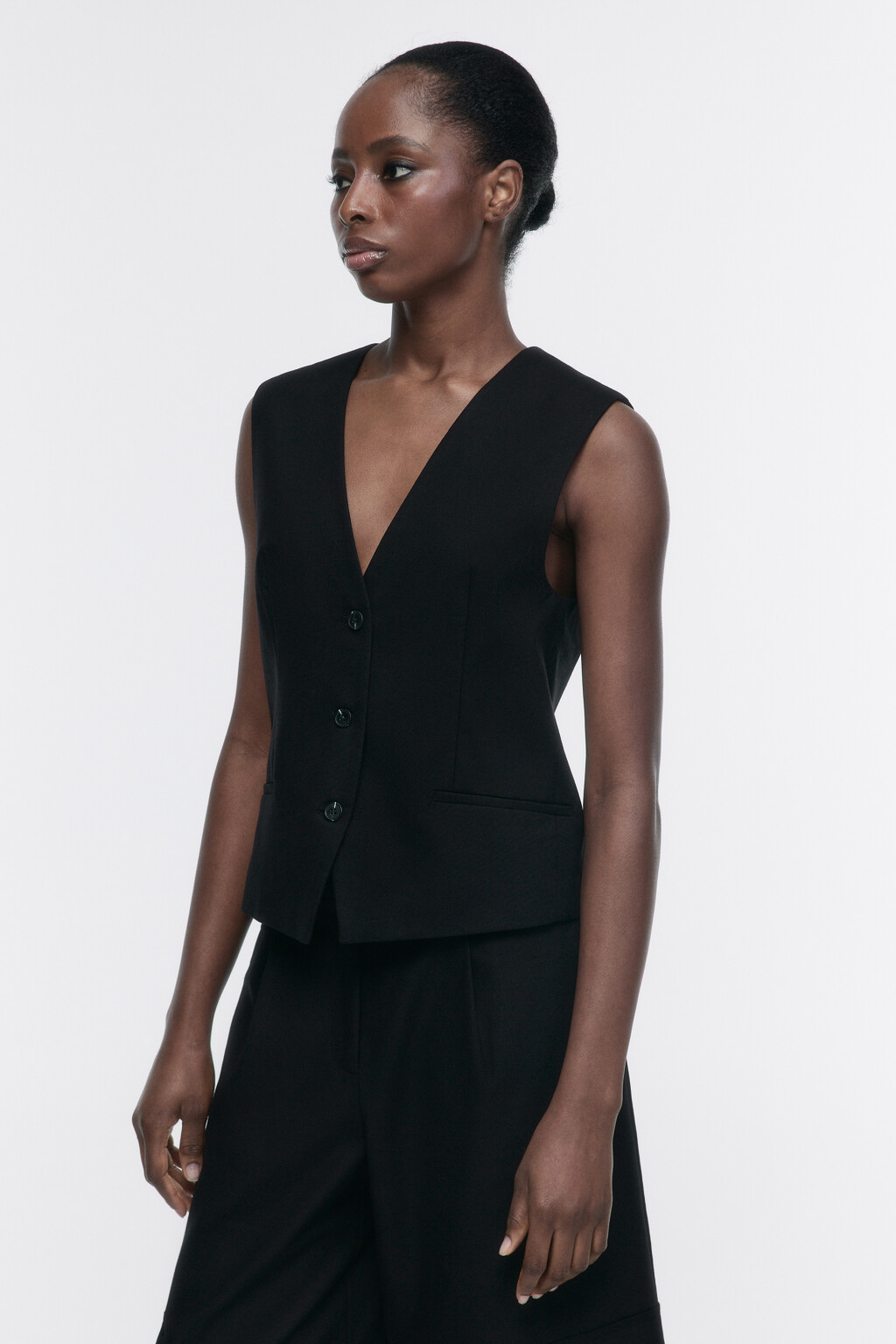 Жилет костюмный из льняной ткани - цвет черный - 3