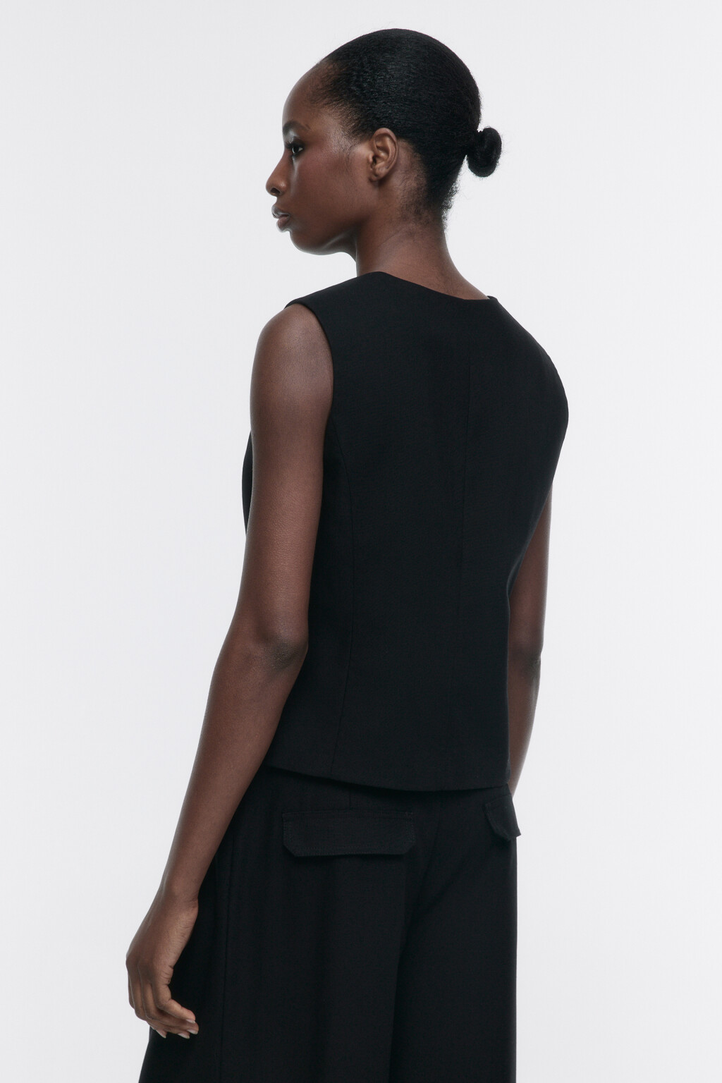 Жилет костюмный из льняной ткани - цвет черный - 4