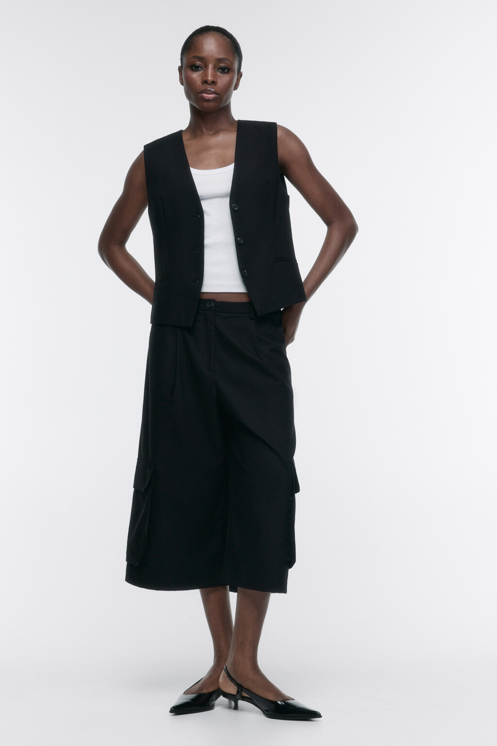 Жилет костюмный из льняной ткани - цвет черный - 5