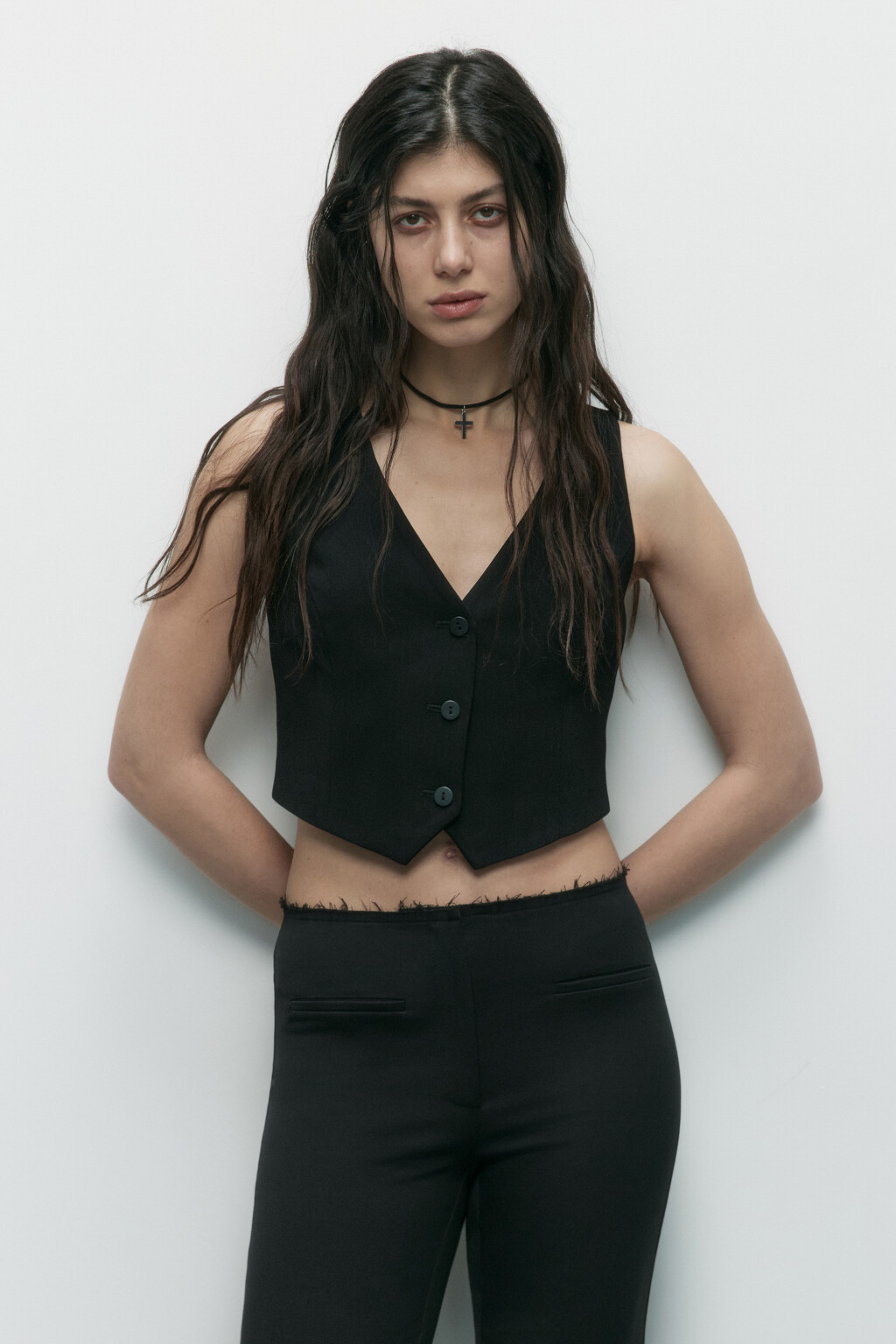 Жилет костюмный приталенный - цвет черный - 3