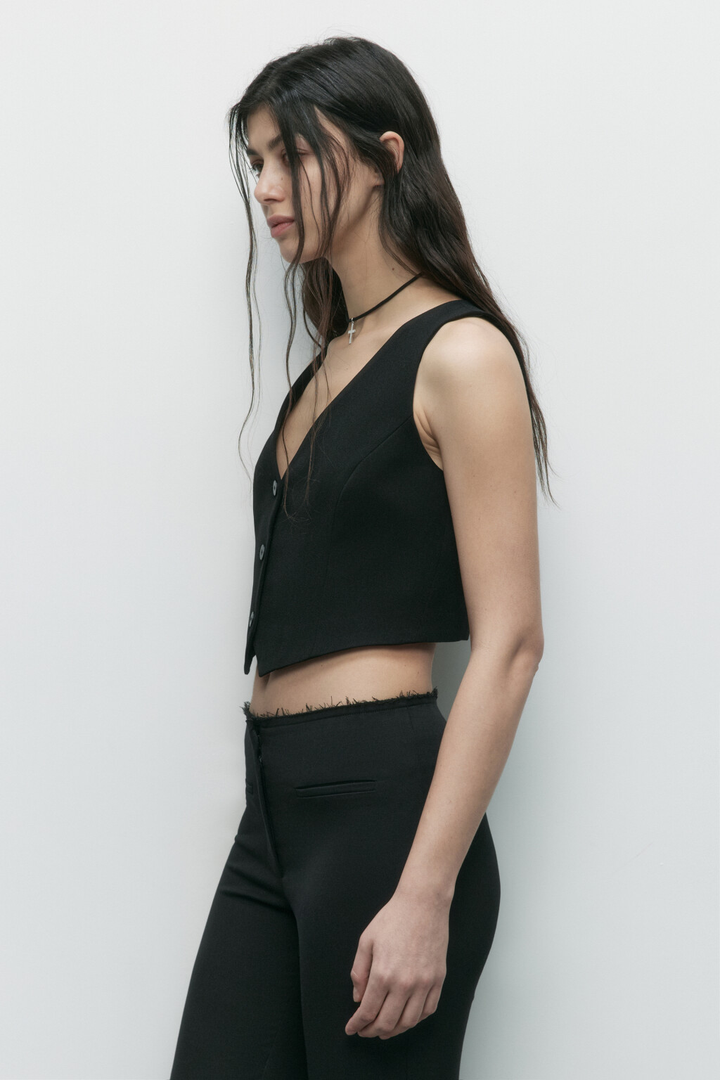 Жилет костюмный приталенный - цвет черный - 4