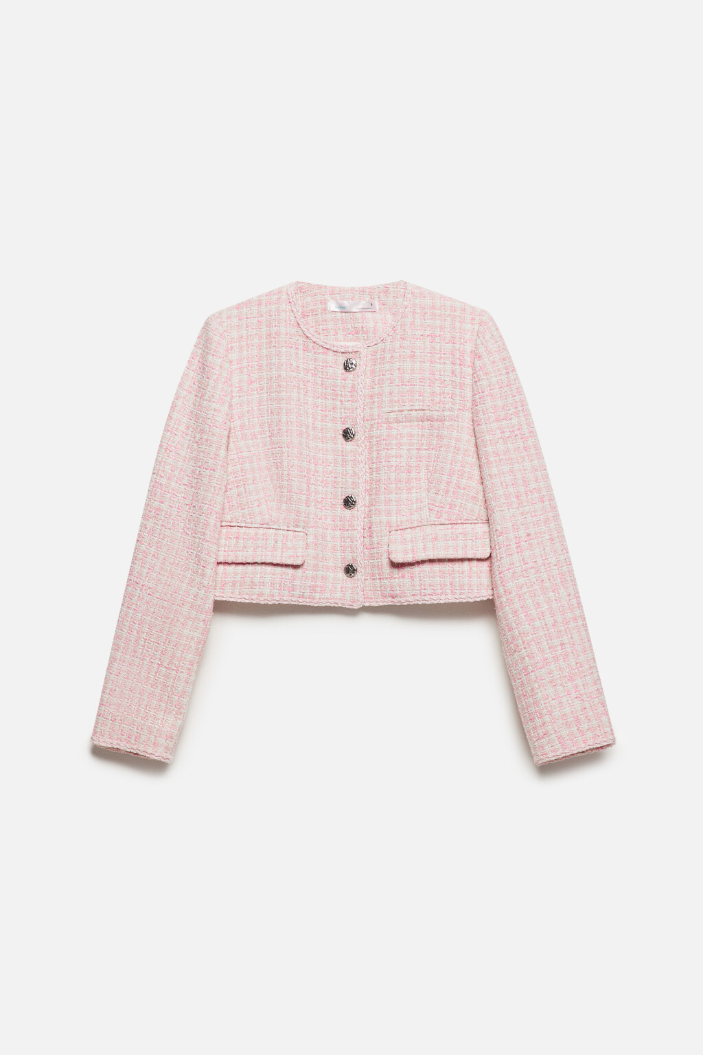 Жакет твидовый укороченный с бахромой - цвет розовый - 9