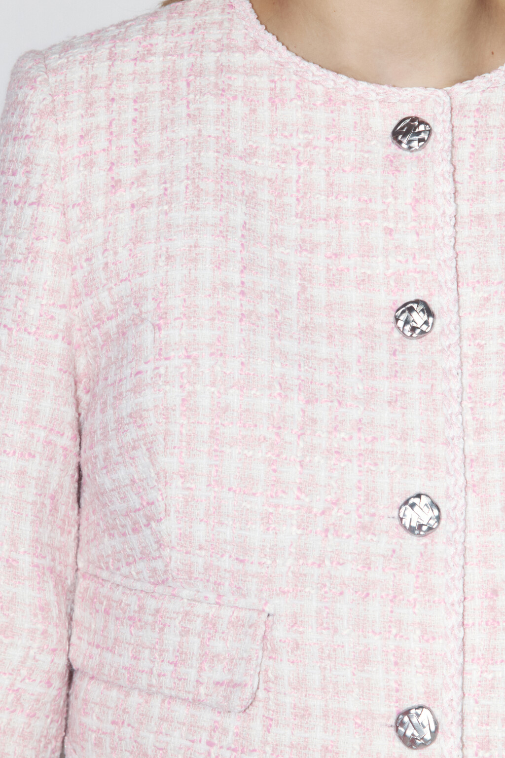 Жакет твидовый укороченный с бахромой - цвет розовый - 6