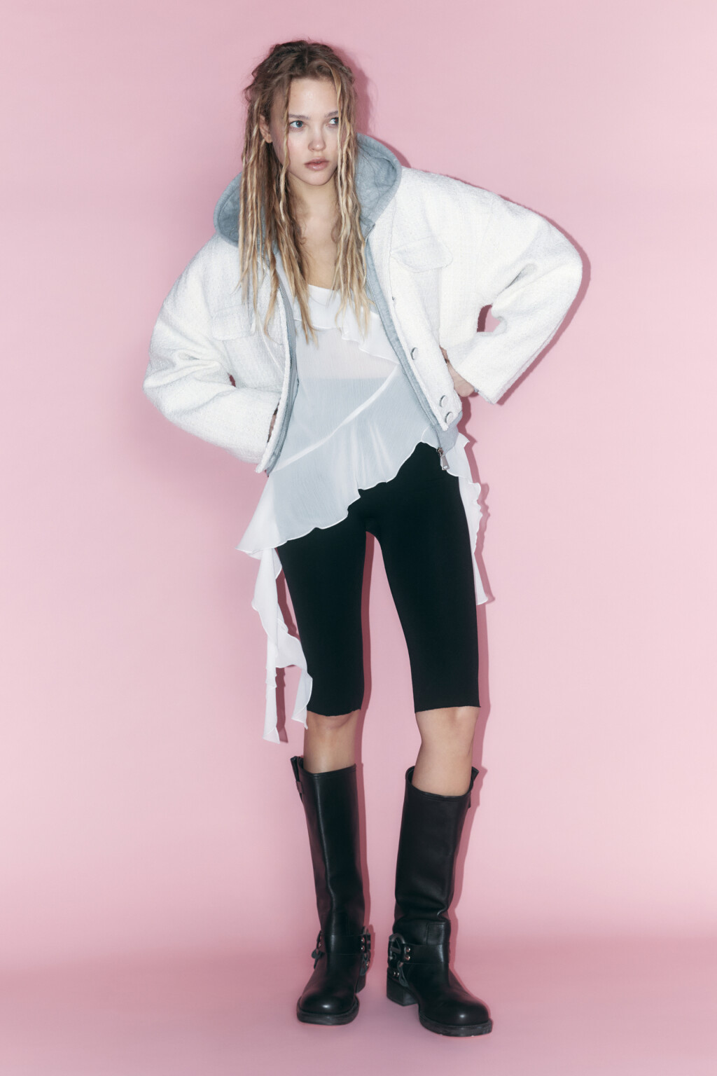 Жакет твидовый укороченный с карманами - цвет бежевый - 1