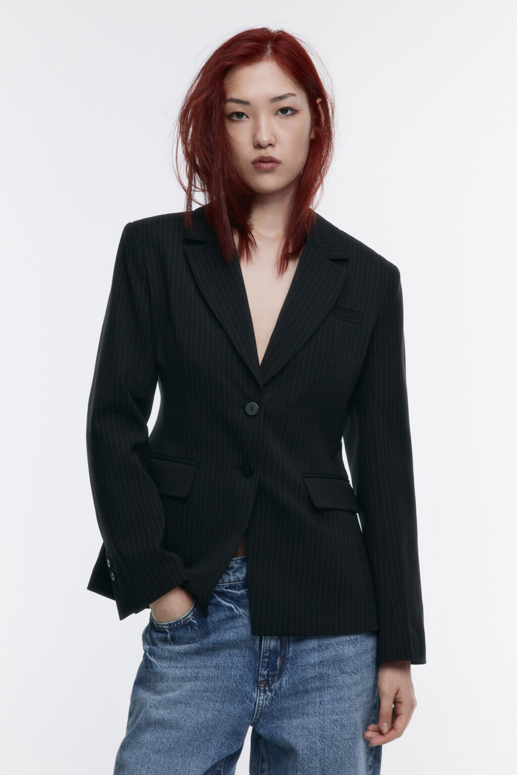 Пиджак приталенный однобортный - цвет черный - 4