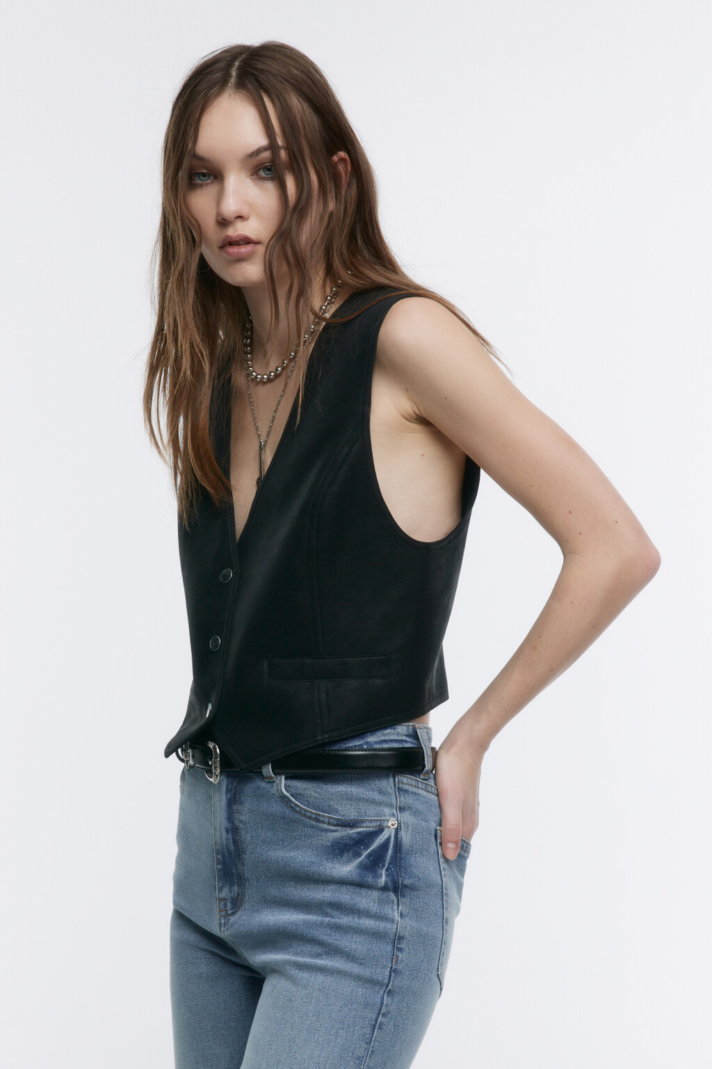 Жилет костюмный из искусственной замши - цвет черный - 3