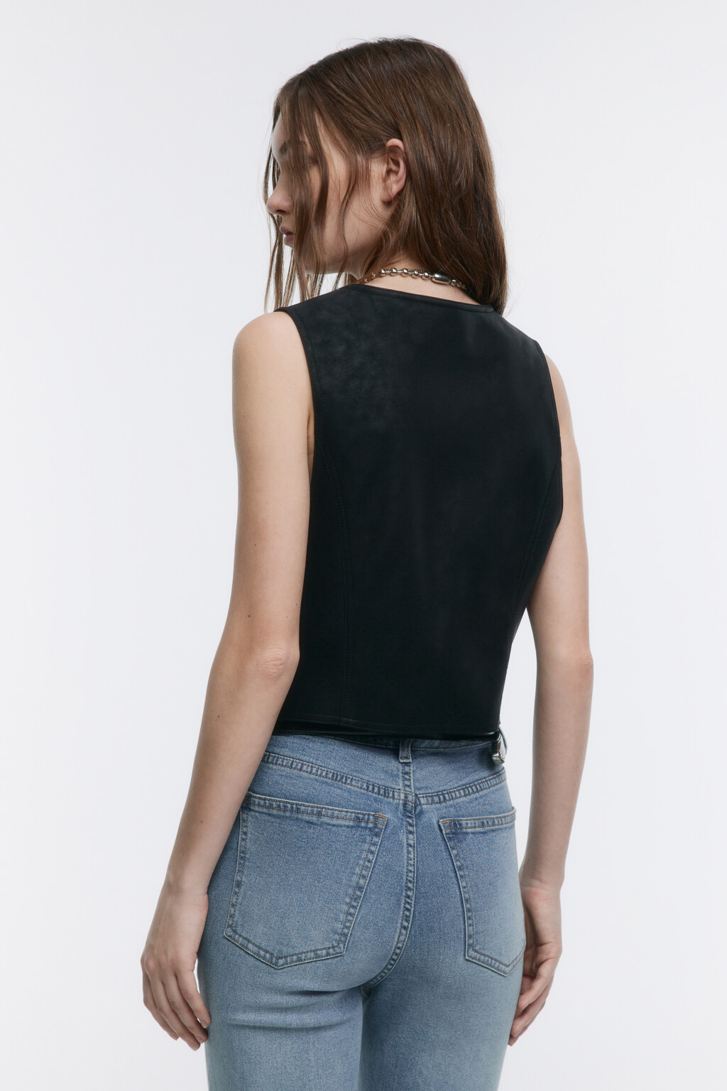 Жилет костюмный из искусственной замши - цвет черный - 4