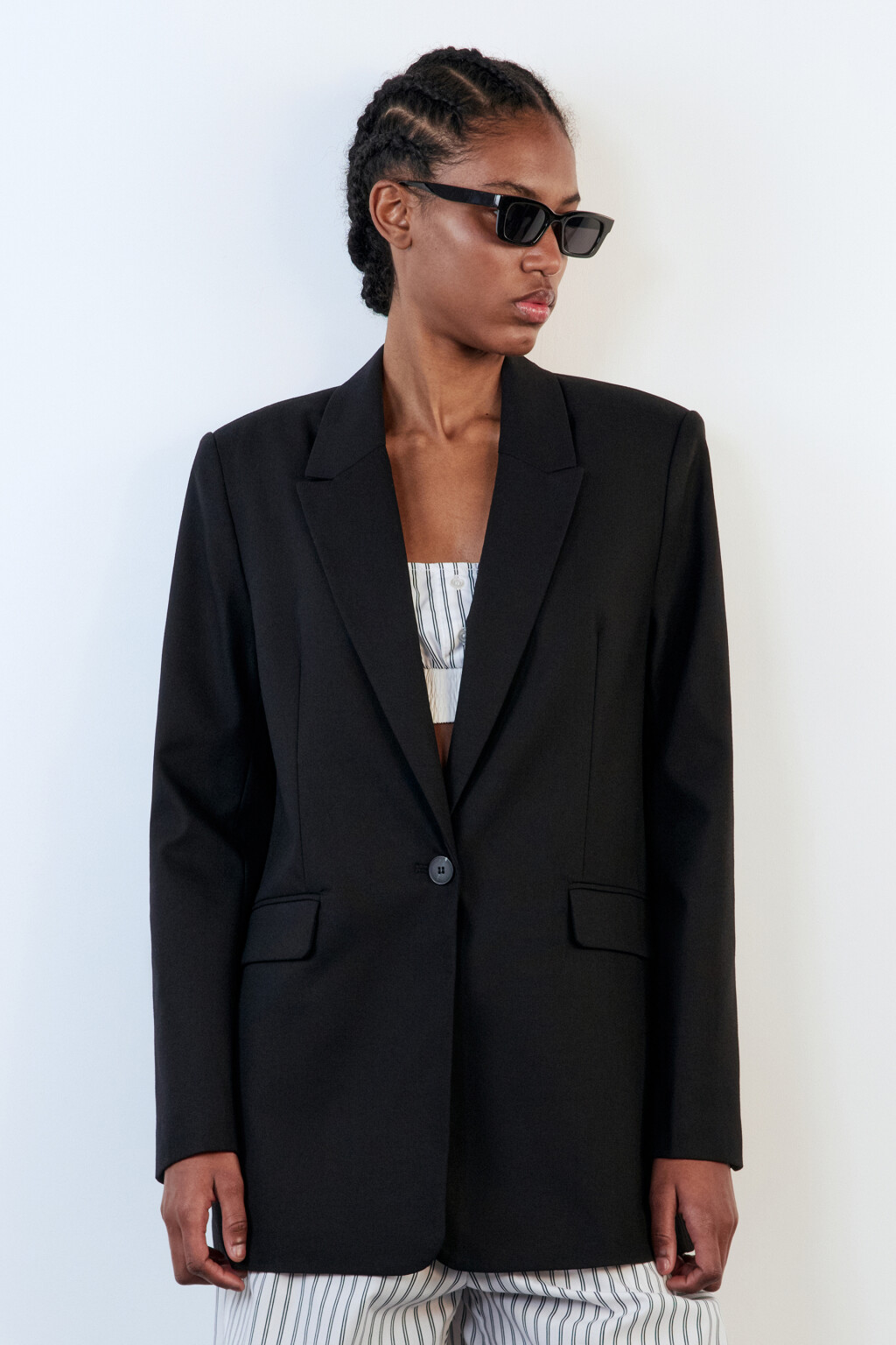 Пиджак прямой из льняной ткани - цвет черный - 2