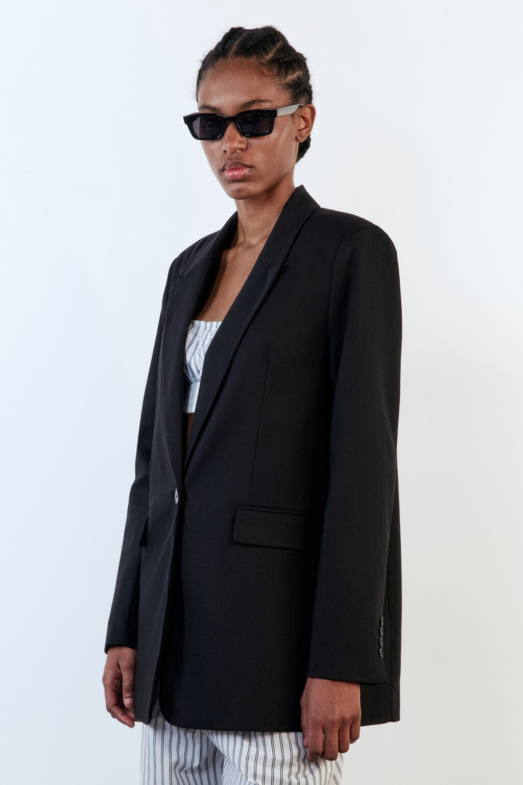Пиджак прямой из льняной ткани - цвет черный - 3