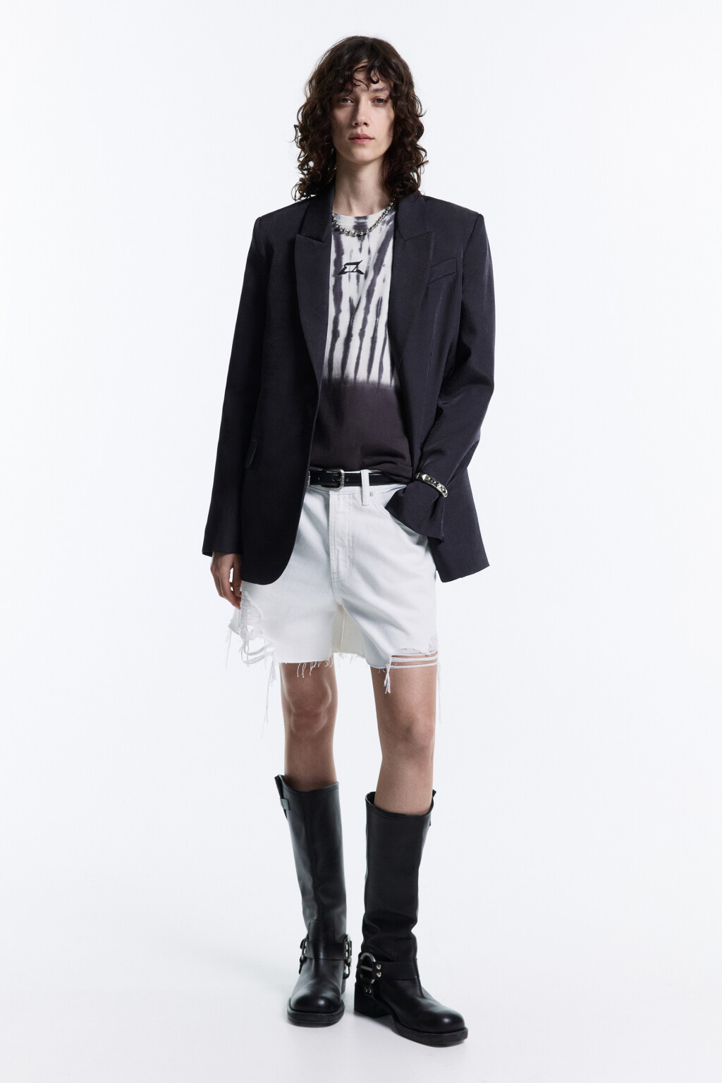 Пиджак однобортный из жатой костюмной ткани - цвет черный - 5