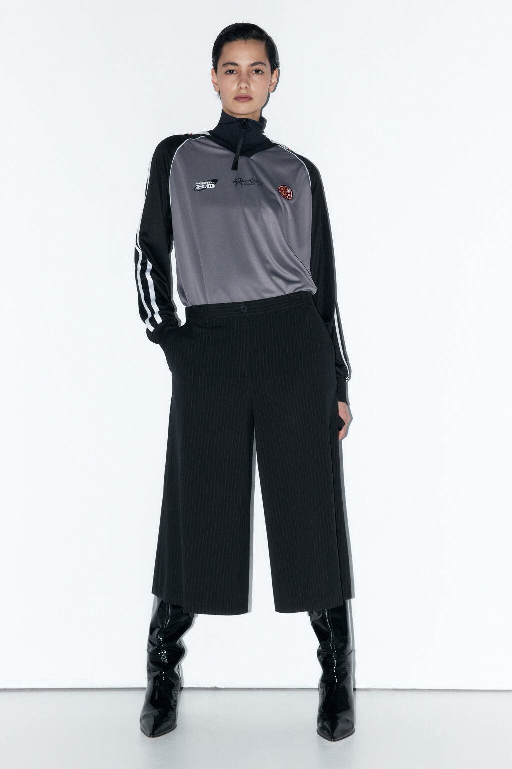 Брюки-кюлоты широкие костюмные - цвет черный - 1