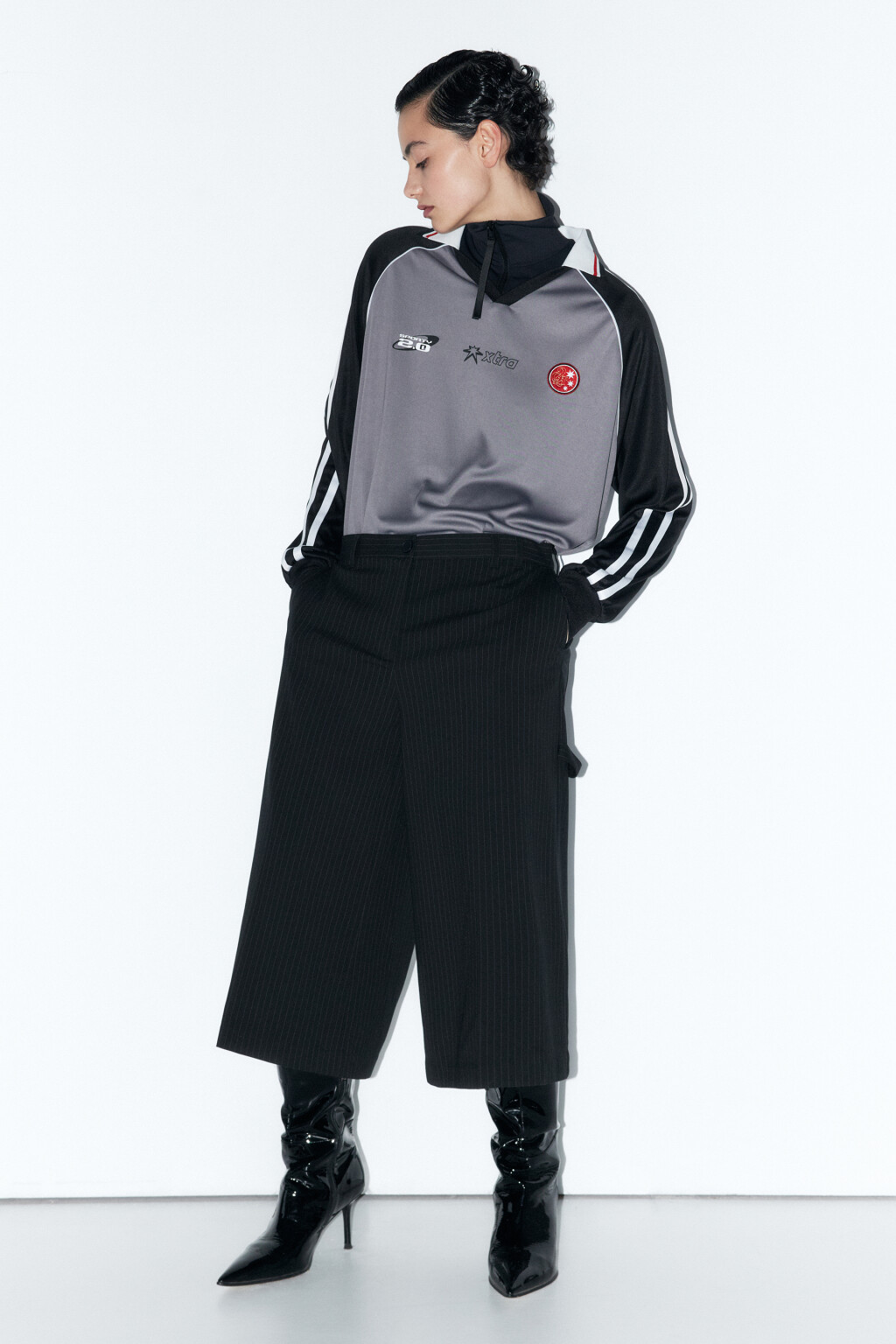 Брюки-кюлоты широкие костюмные - цвет черный - 5