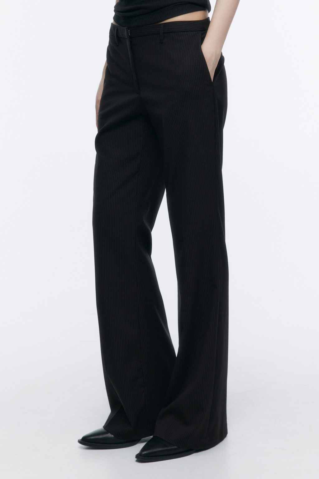 Брюки клеш в полоску с низкой посадкой - цвет черный - 3