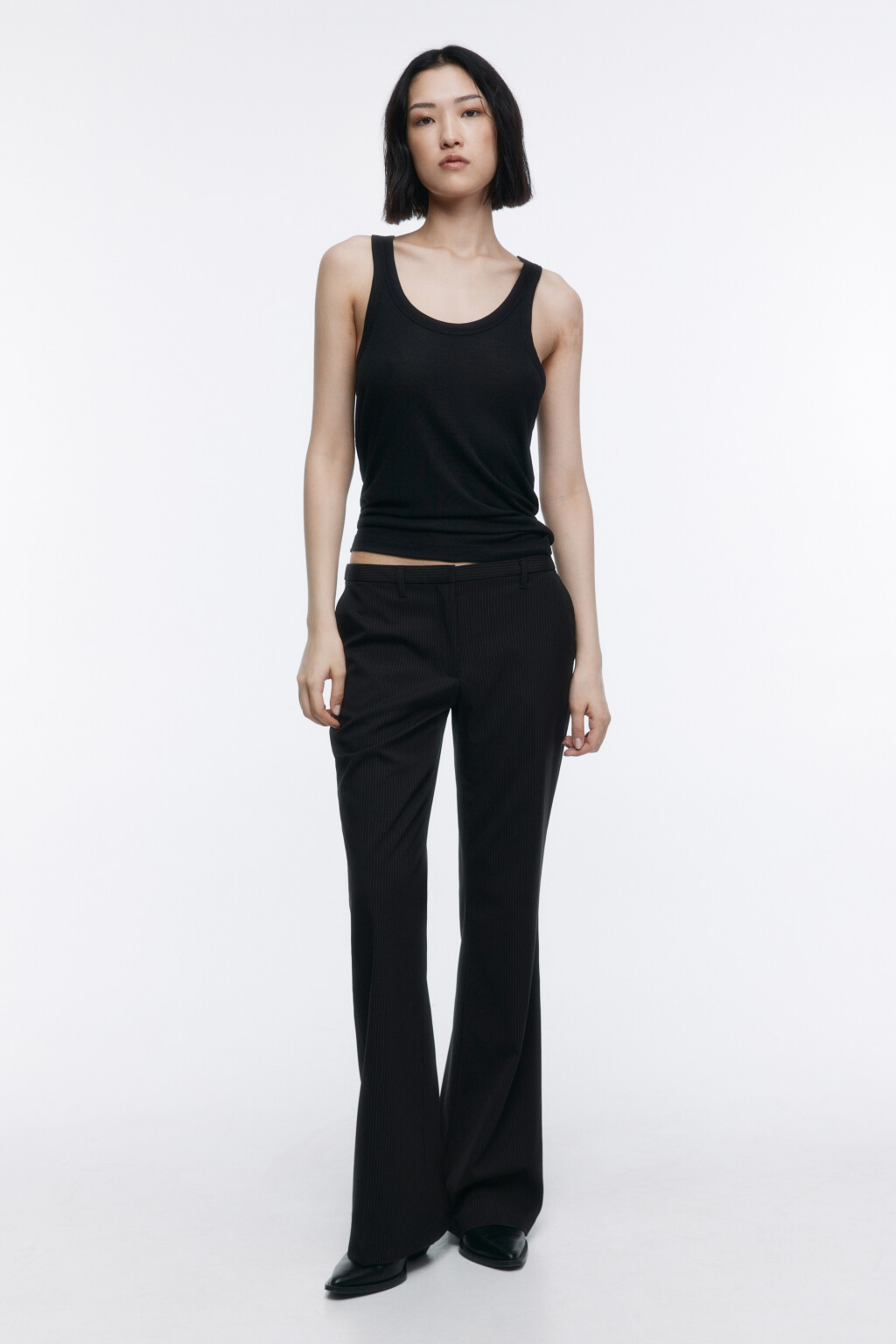 Брюки клеш в полоску с низкой посадкой - цвет черный - 5