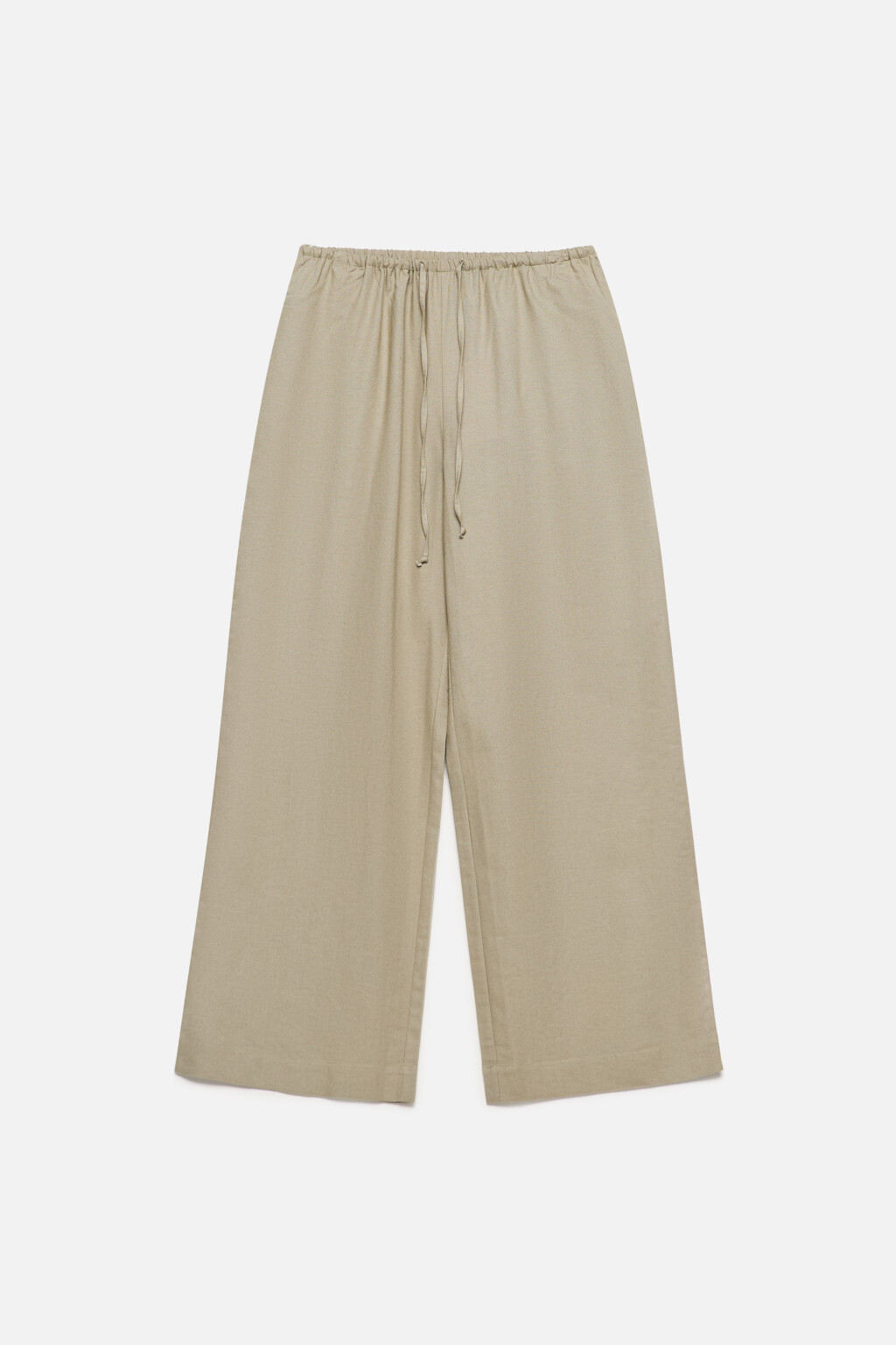 Брюки широкие льняные с поясом-резинкой - цвет зеленый - 8