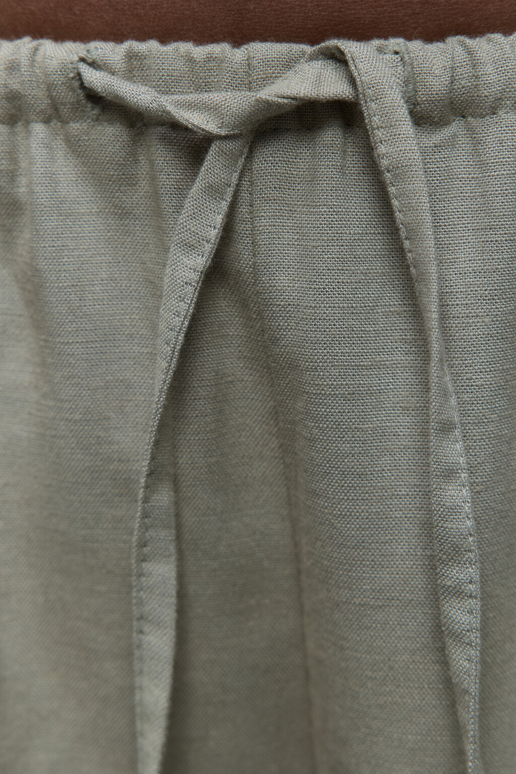 Брюки широкие льняные с поясом-резинкой - цвет зеленый - 6