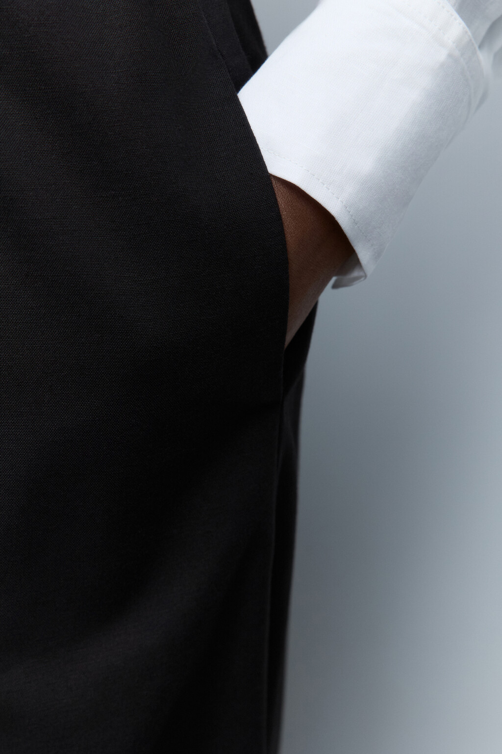 Брюки широкие льняные с поясом-резинкой - цвет черный - 7