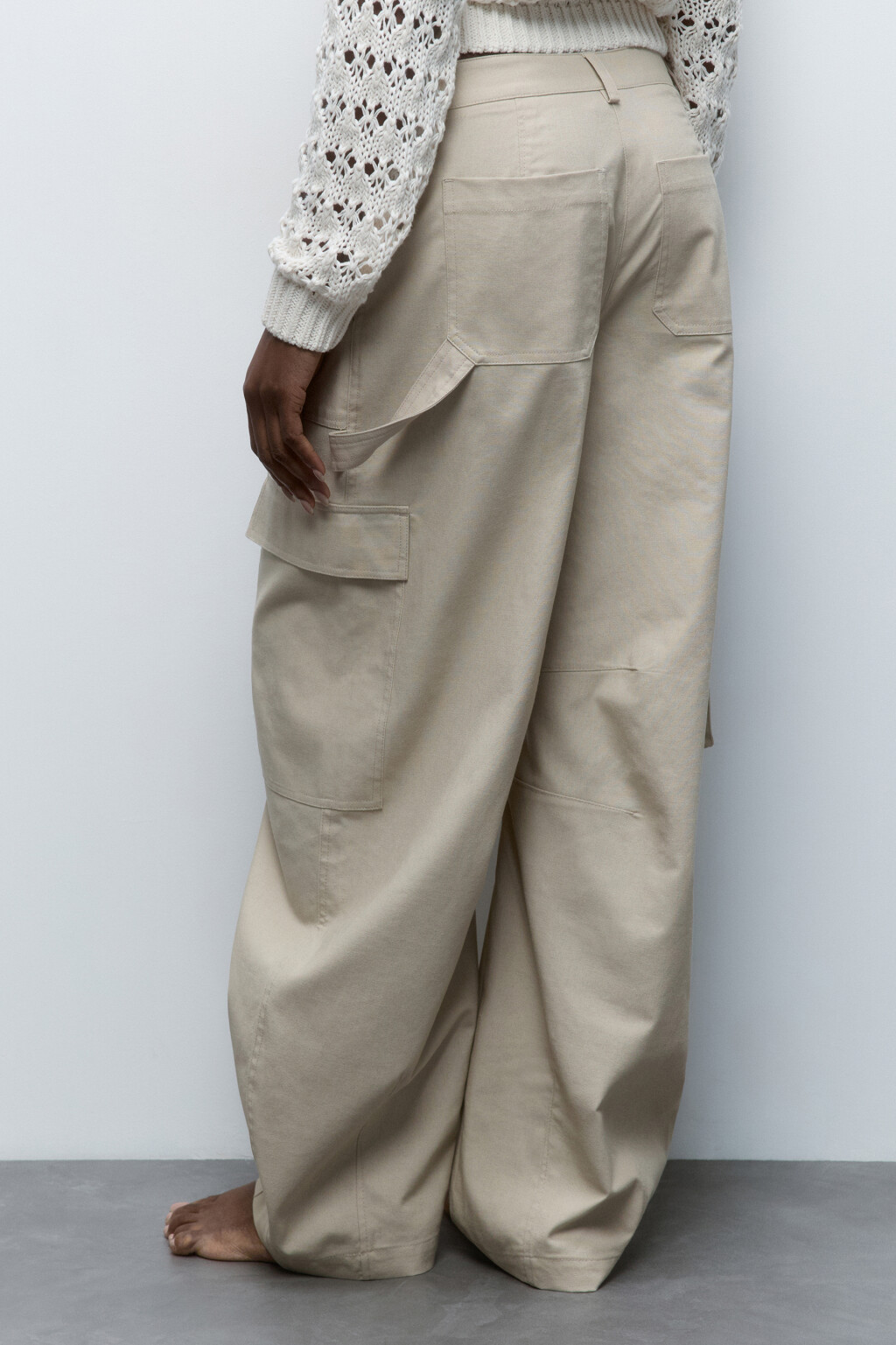 Брюки-карго широкие из льняной ткани - цвет бежевый - 3