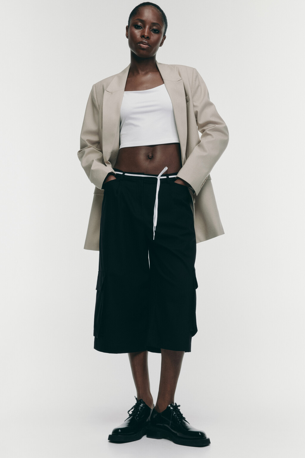 Брюки-кюлоты широкие льняные с карманами - цвет черный - 1