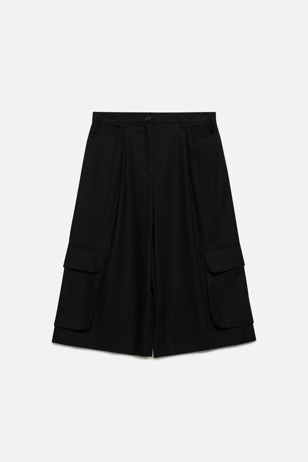 Брюки-кюлоты широкие льняные с карманами - цвет черный - 8