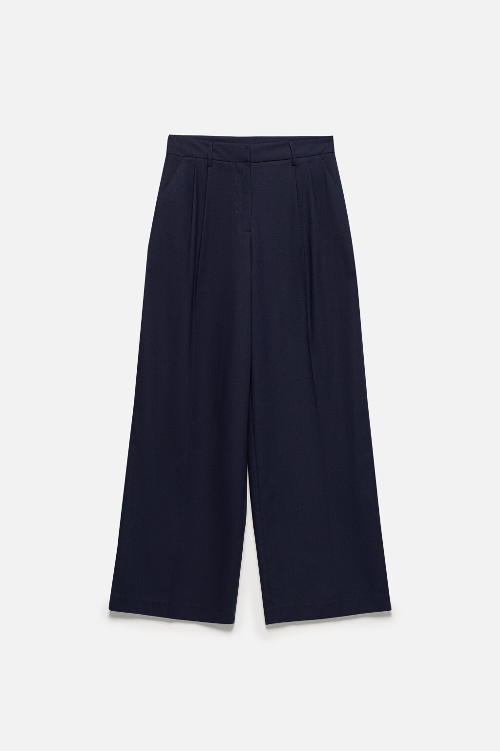 Брюки широкие костюмные из льняной ткани - цвет синий - 8