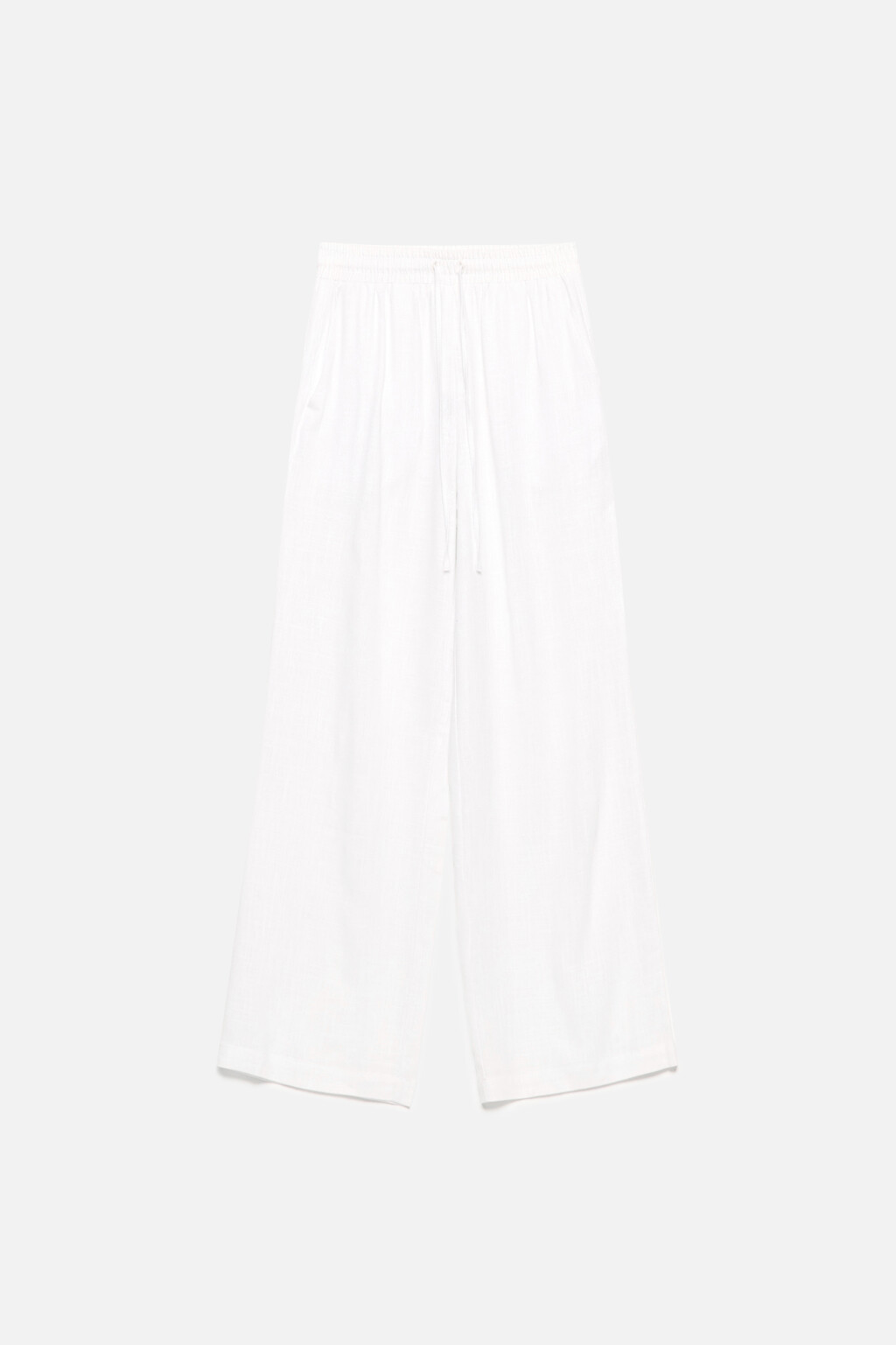 Брюки-палаццо льняные с поясом на завязках - цвет белый - 8