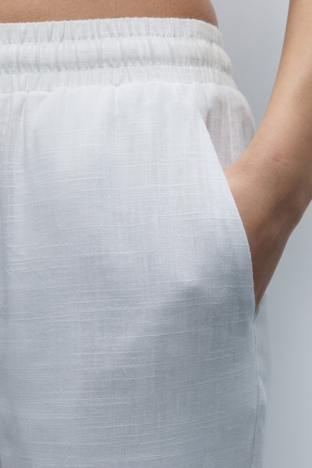 Брюки-палаццо льняные с поясом на завязках - цвет белый - 7