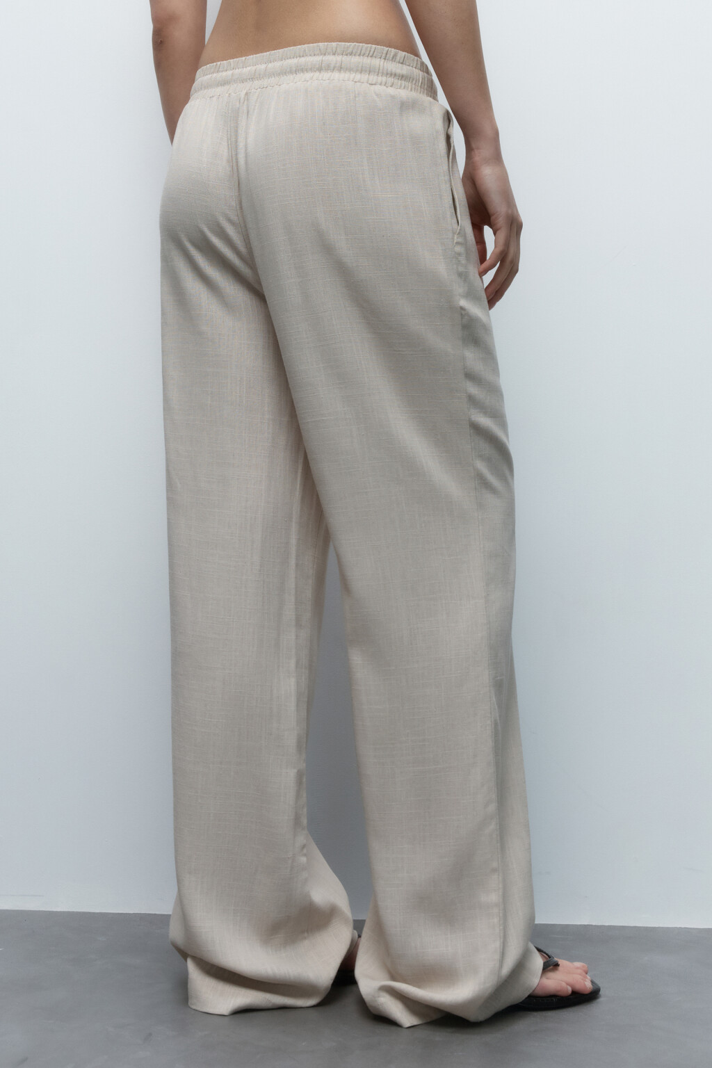 Брюки-палаццо льняные с поясом на завязках - цвет бежевый - 4