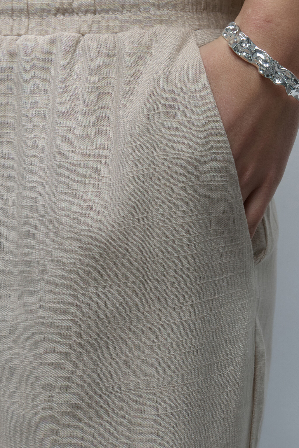 Брюки-палаццо льняные с поясом на завязках - цвет бежевый - 7