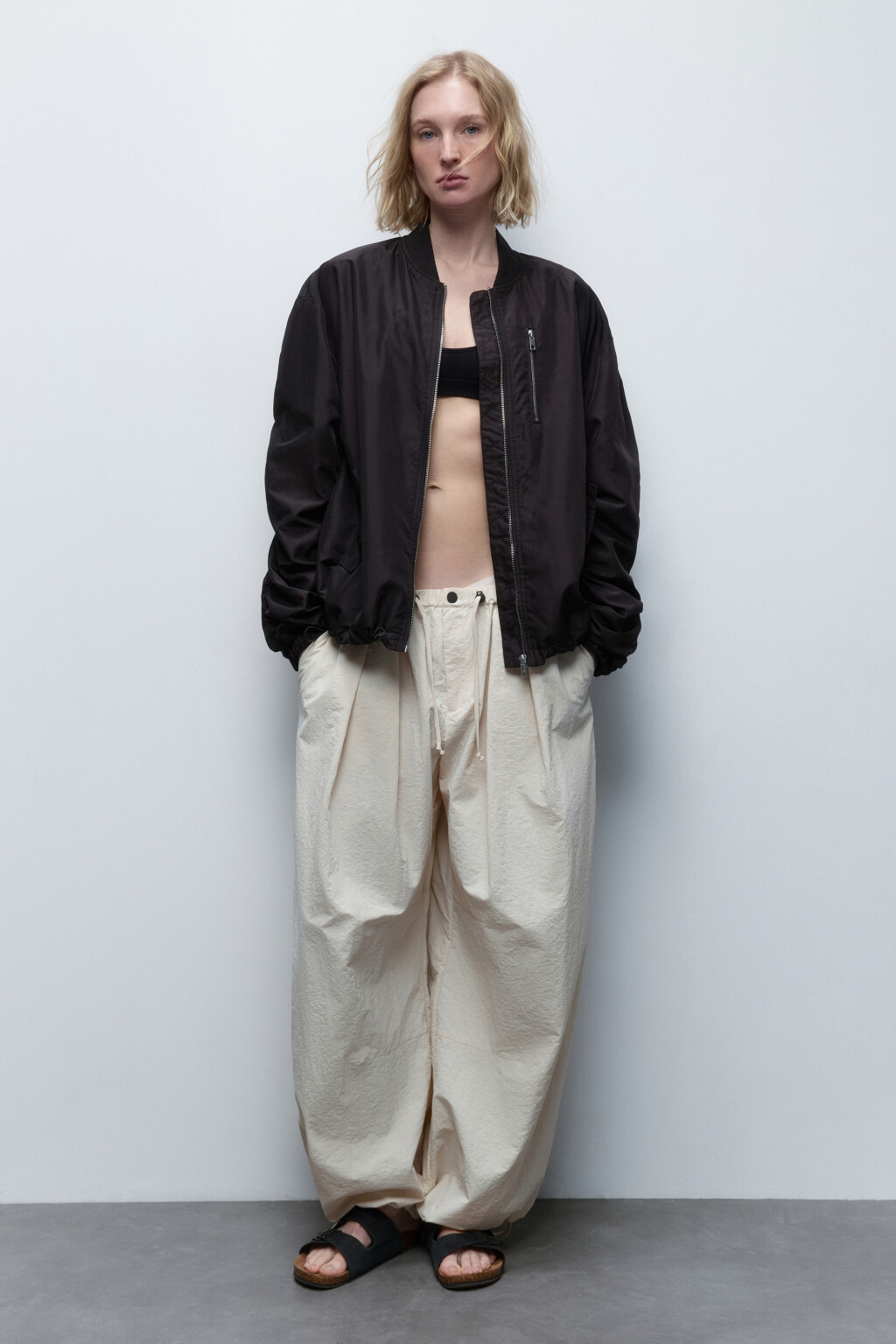 Брюки-парашюты широкие с утяжками - цвет бежевый - 6