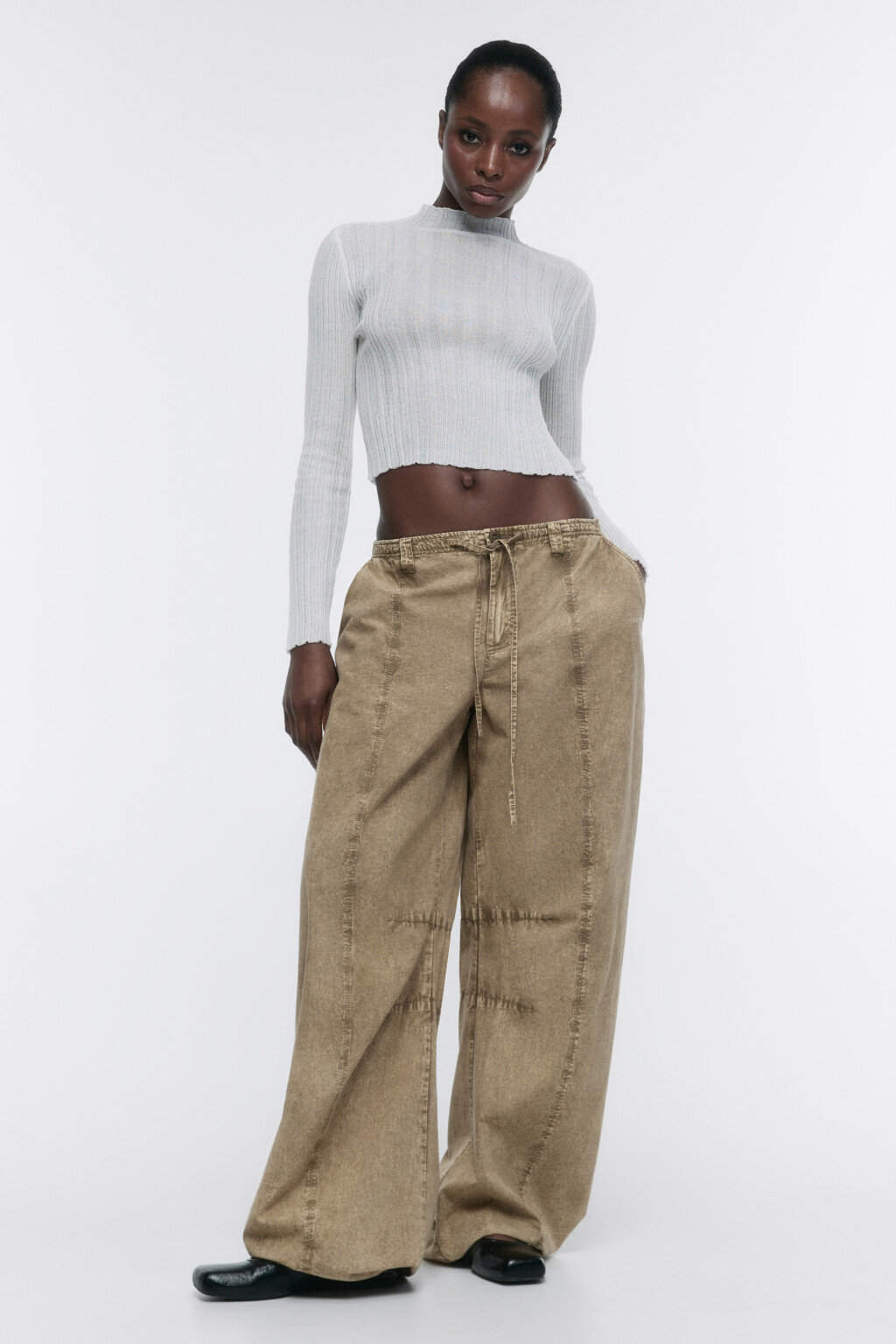Брюки-парашюты широкие с вареным эффектом - цвет бежевый - 5