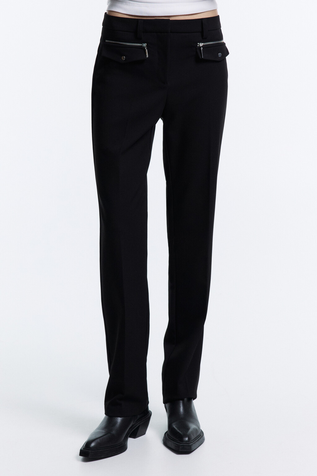 Брюки прямые костюмные с низкой посадкой - цвет черный - 2