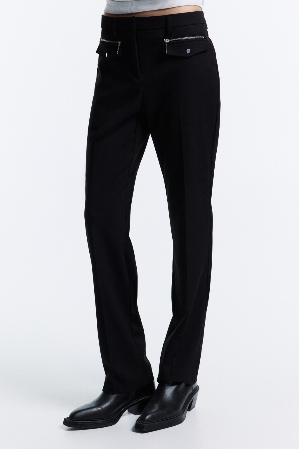 Брюки прямые костюмные с низкой посадкой - цвет черный - 3