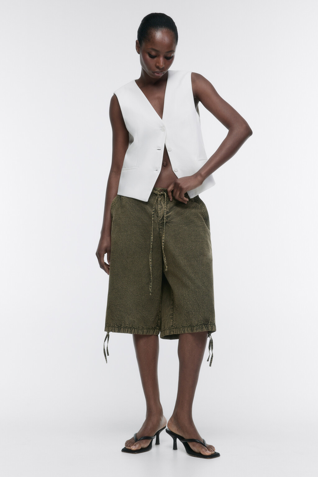 Шорты-бриджи с вареным эффектом - цвет зеленый - 5