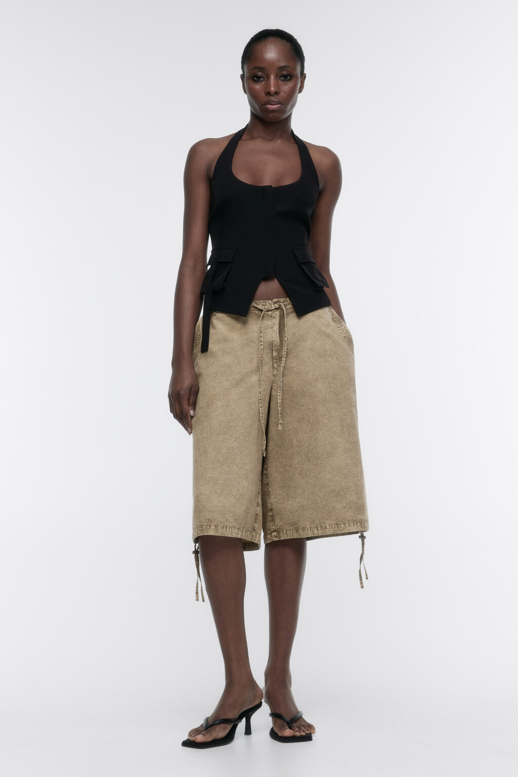 Шорты-бриджи с вареным эффектом - цвет бежевый - 5