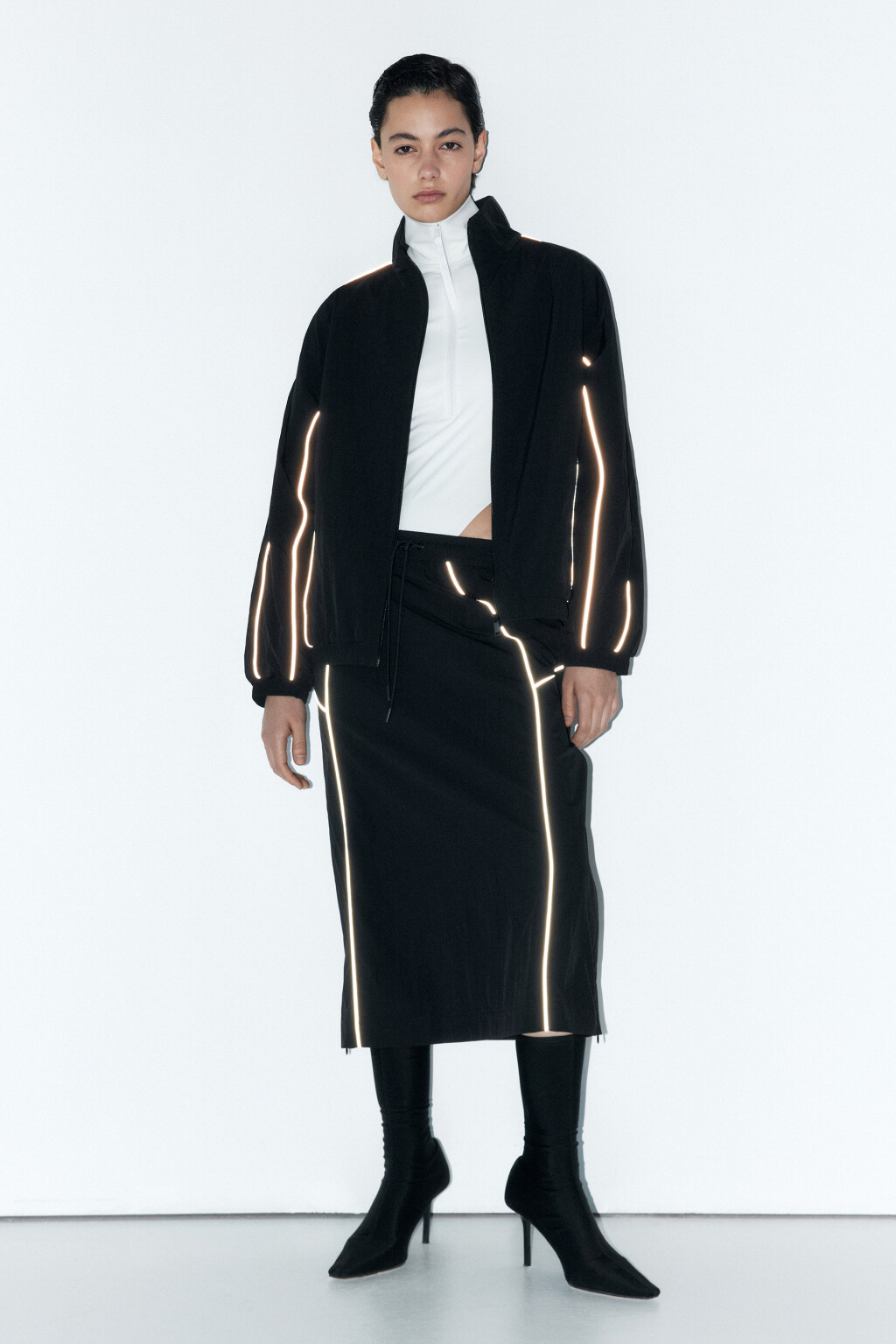 Юбка-трапеция миди с лампасами - цвет черный - 5