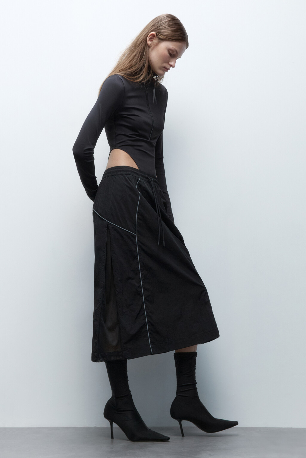 Юбка-трапеция миди с лампасами - цвет черный - 8