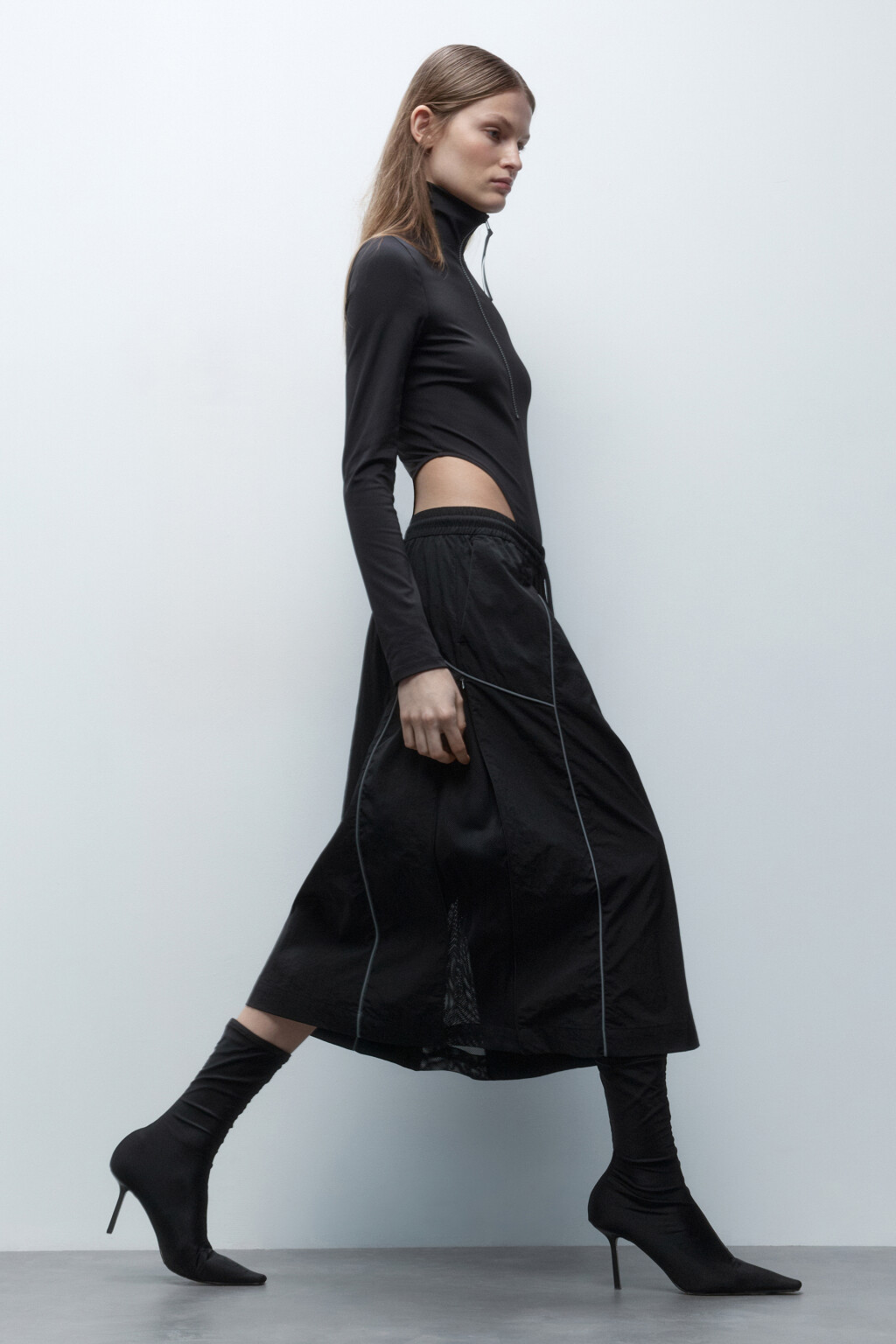 Юбка-трапеция миди с лампасами - цвет черный - 9